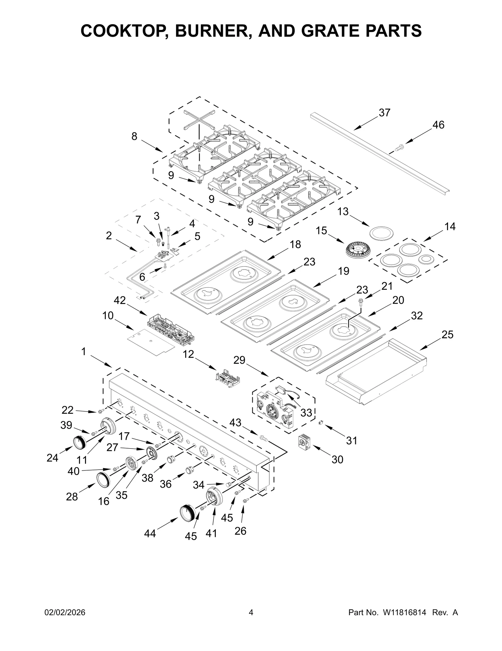 COOKTOP, BURNER, AND GRATE PARTS
