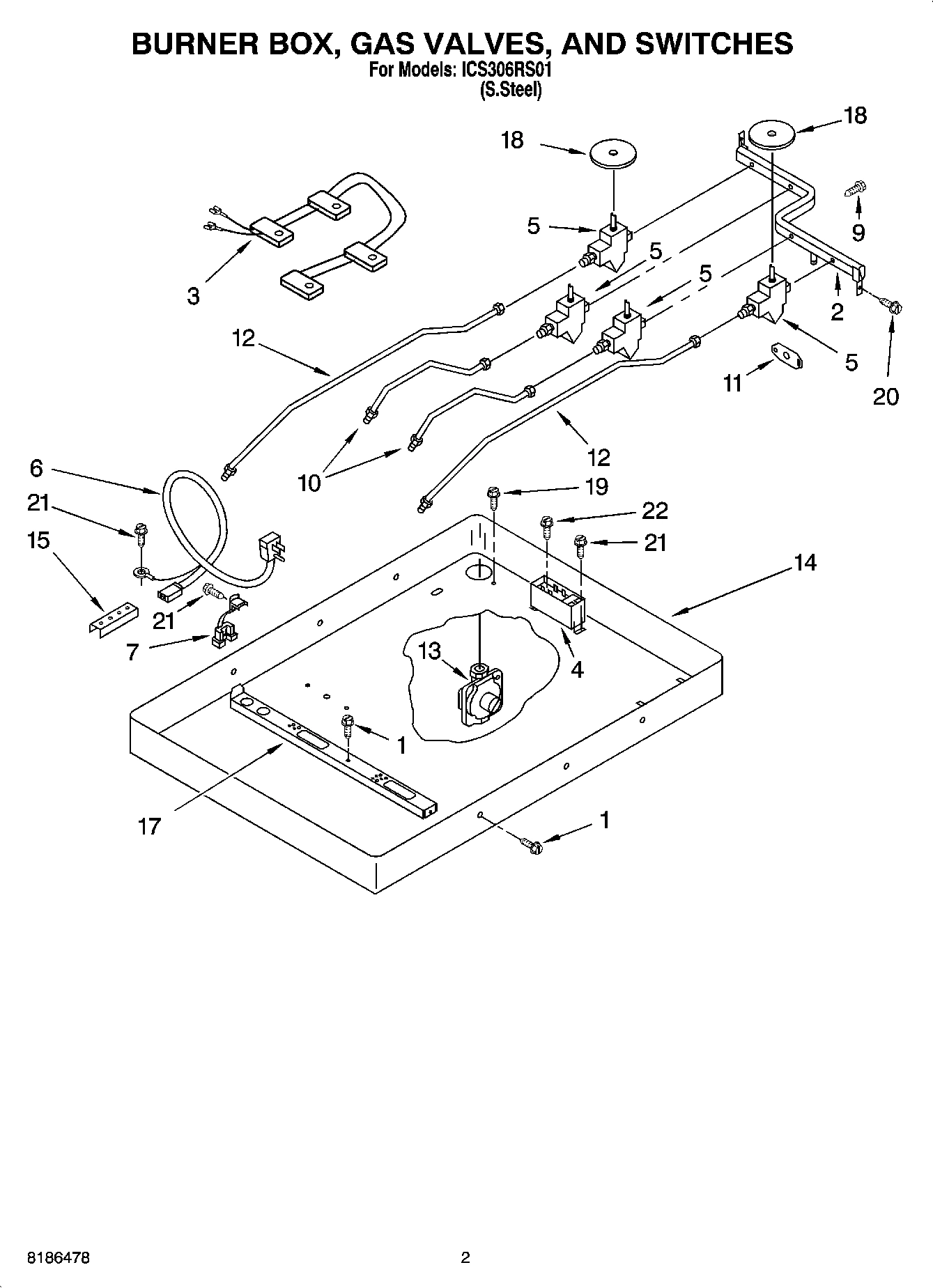 02 - BURNER BOX, GAS VALVES, AND SWITCHES