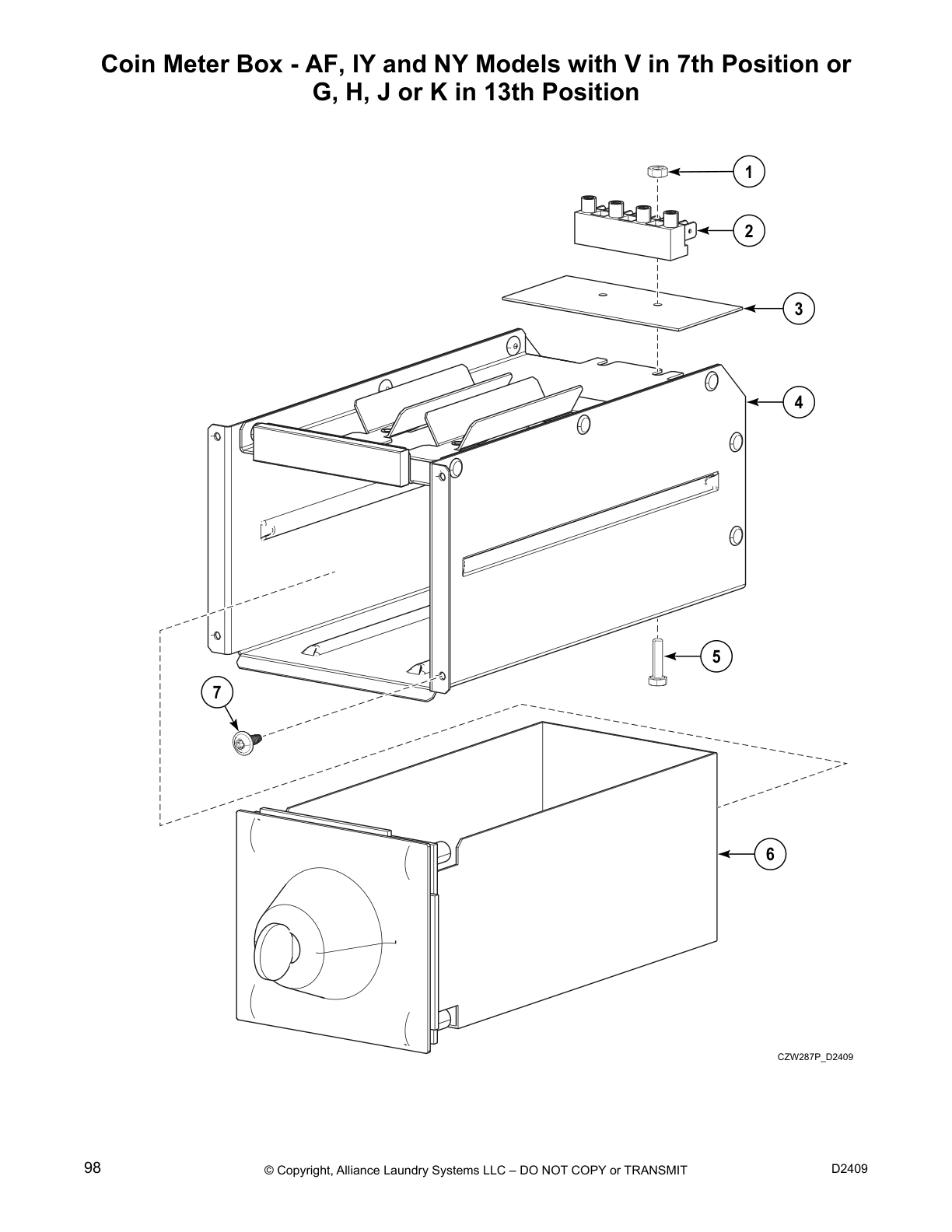 Coin Meter Box - AF, IY and NY Models with V in 7th Position or 
G, H, J or K in 13th Position