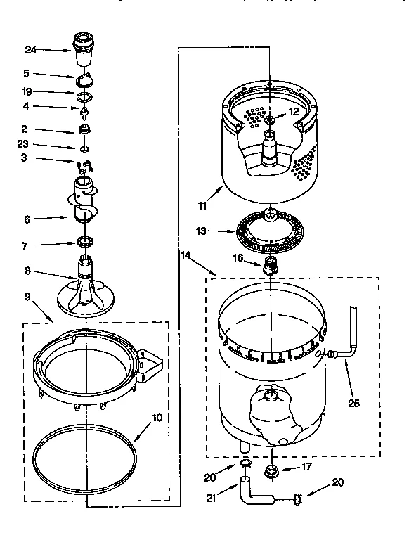 AGITATOR, BASKET AND TUB