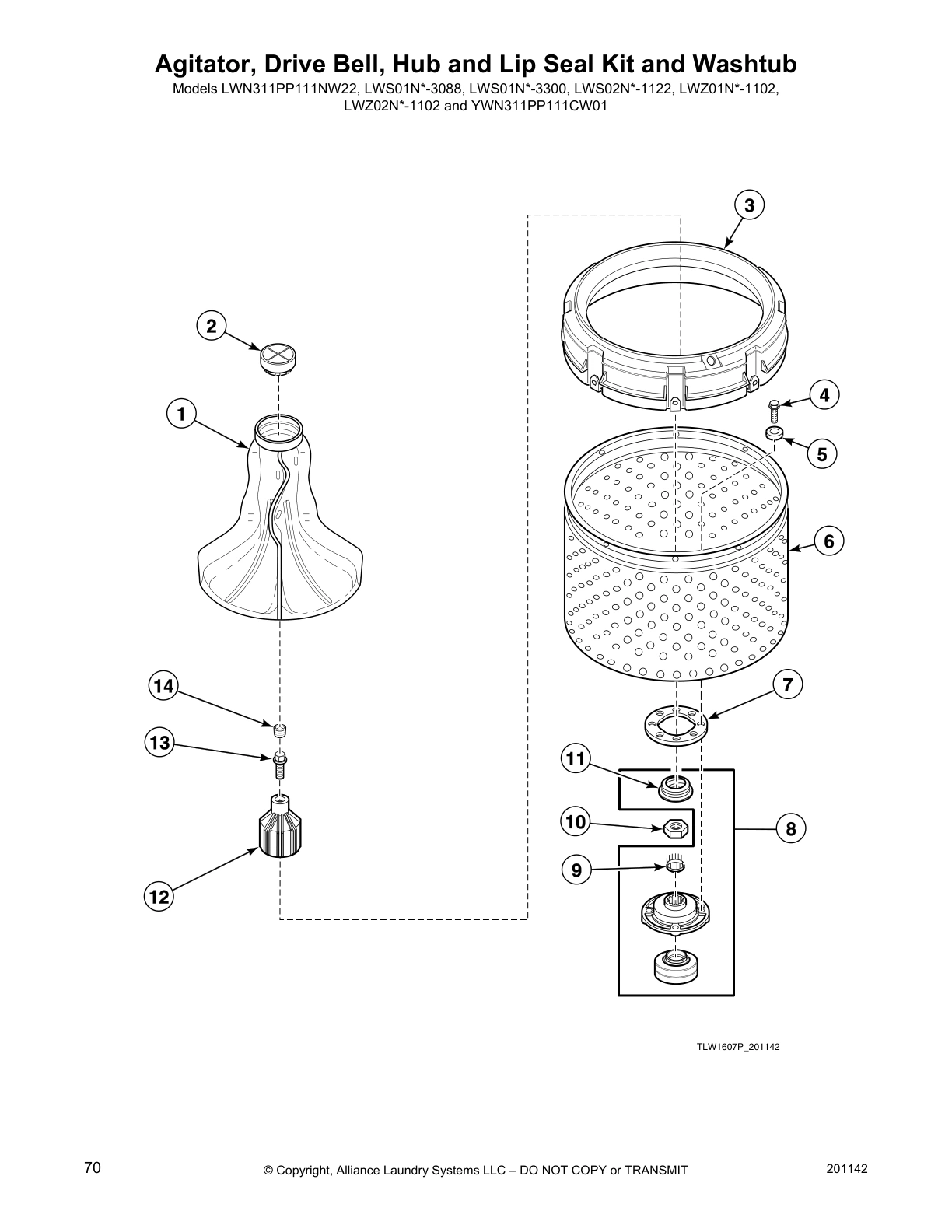 Agitator, Drive Bell, Hub and Lip Seal Kit and Washtub