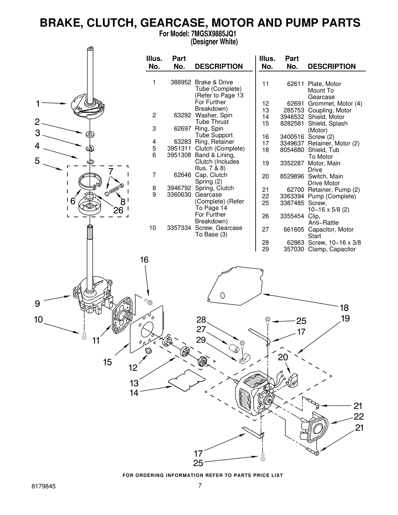 BRAKE, CLUTCH, GEARCASE, MOTOR AND PUMP PARTS