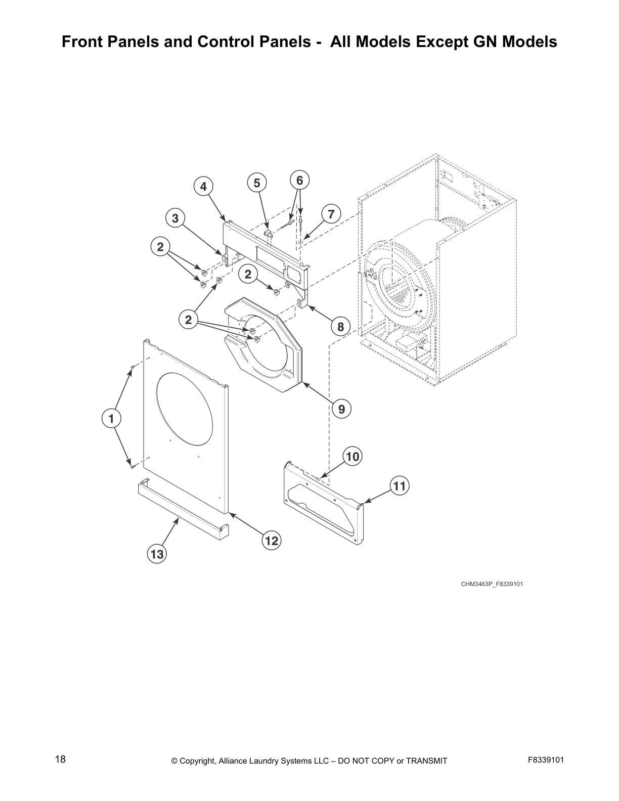 Front Panels and Control Panels - All Models Except GN Models
