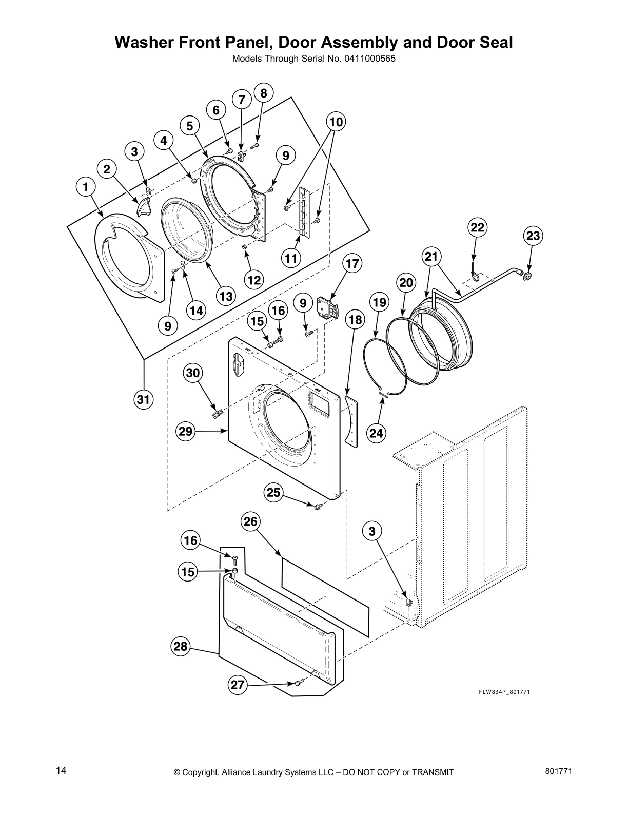 Washer Front Panel, Door Assembly and Door Seal