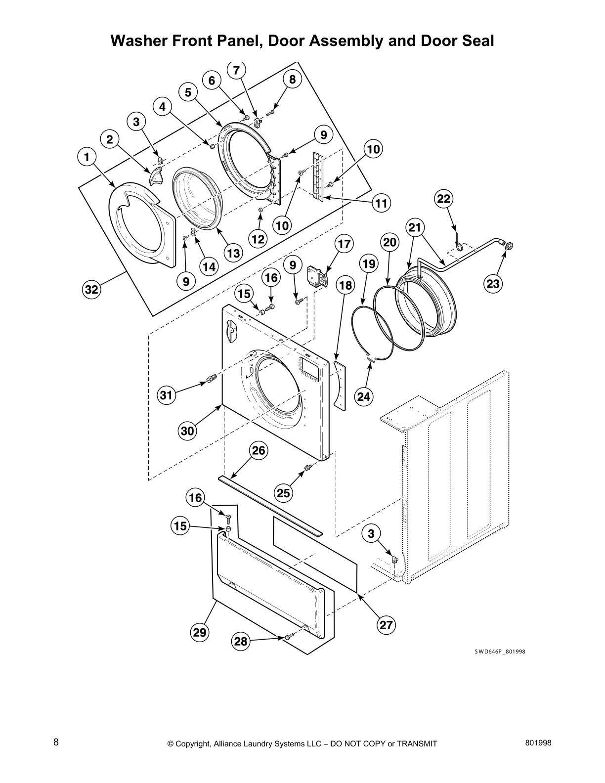 Washer Front Panel, Door Assembly and Door Seal