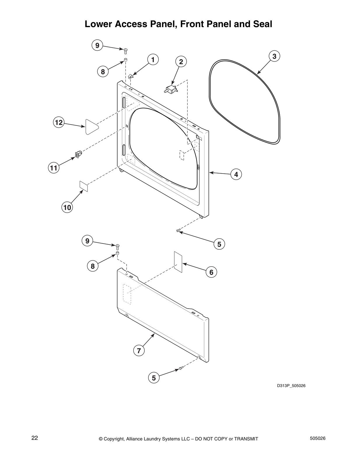 Lower Access Panel, Front Panel and Seal