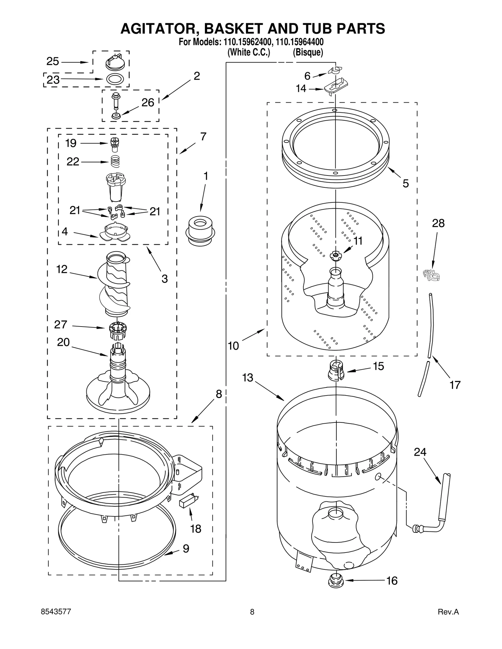 AGITATOR, BASKET AND TUB PARTS
