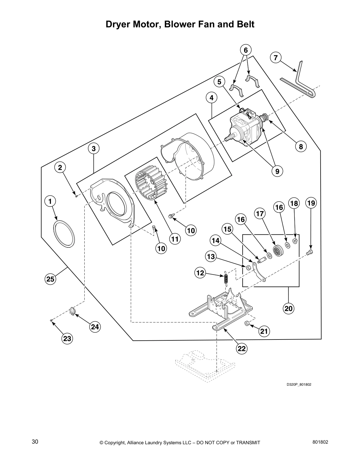 Dryer Motor, Blower Fan and Belt