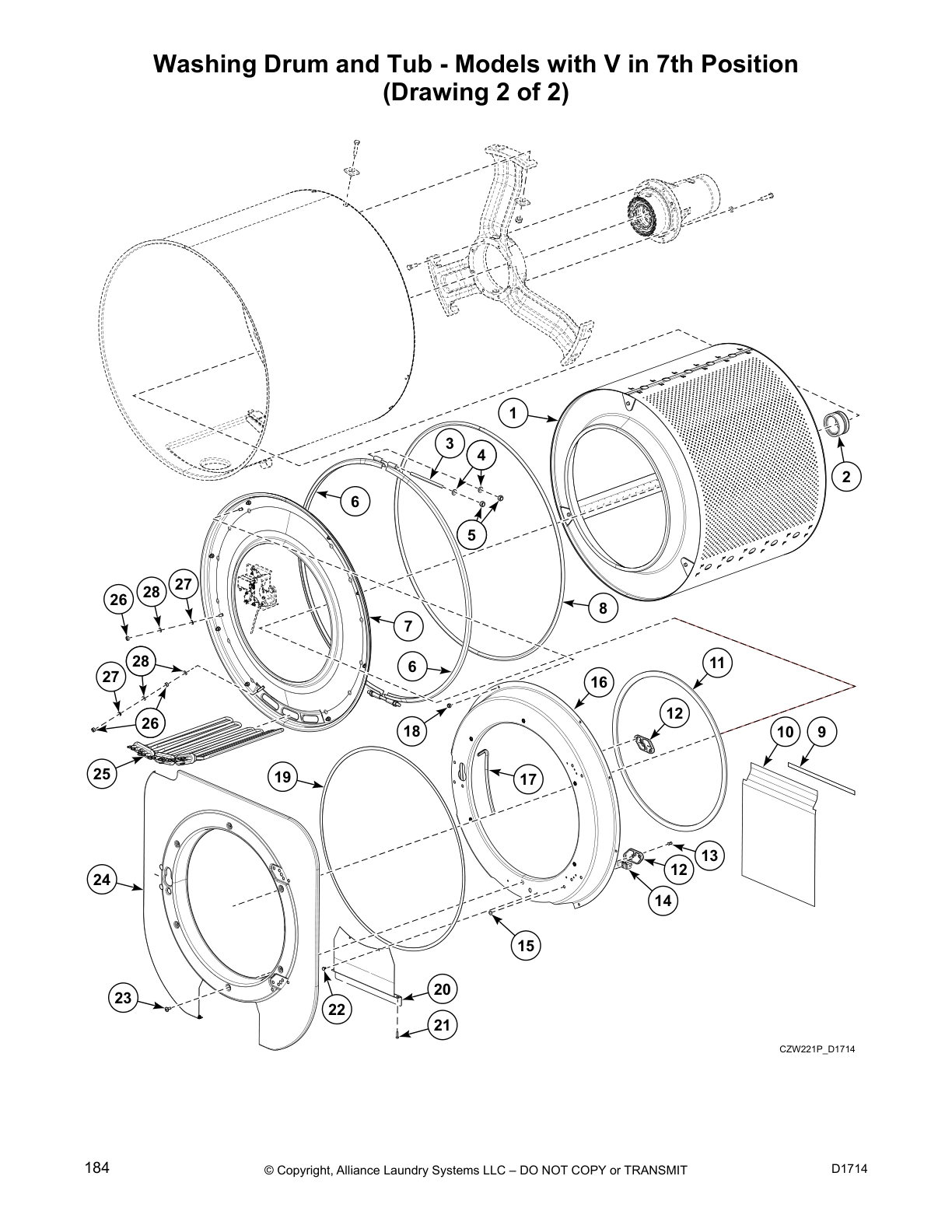 Washing Drum and Tub - Models with V in 7th Position
(Drawing 2 of 2)