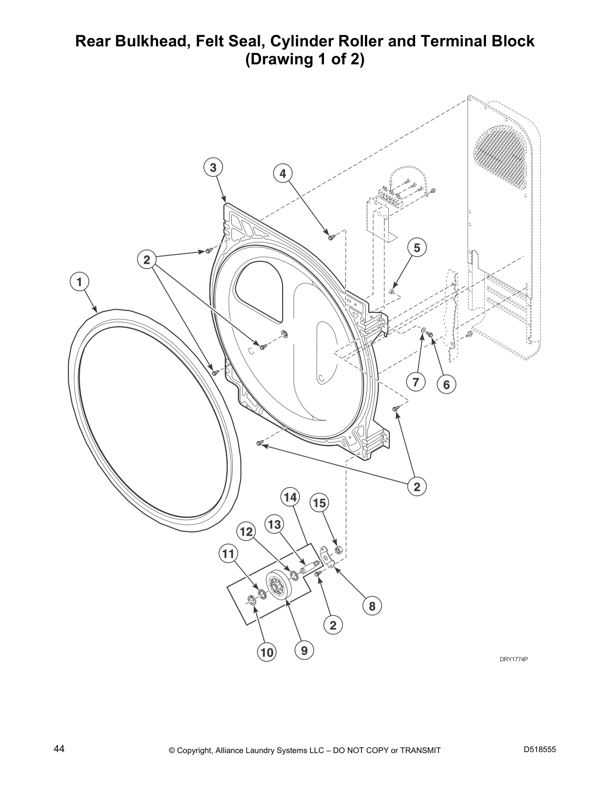 Rear Bulkhead, Felt Seal, Cylinder Roller and Terminal Block 
(Drawing 1 of 2)