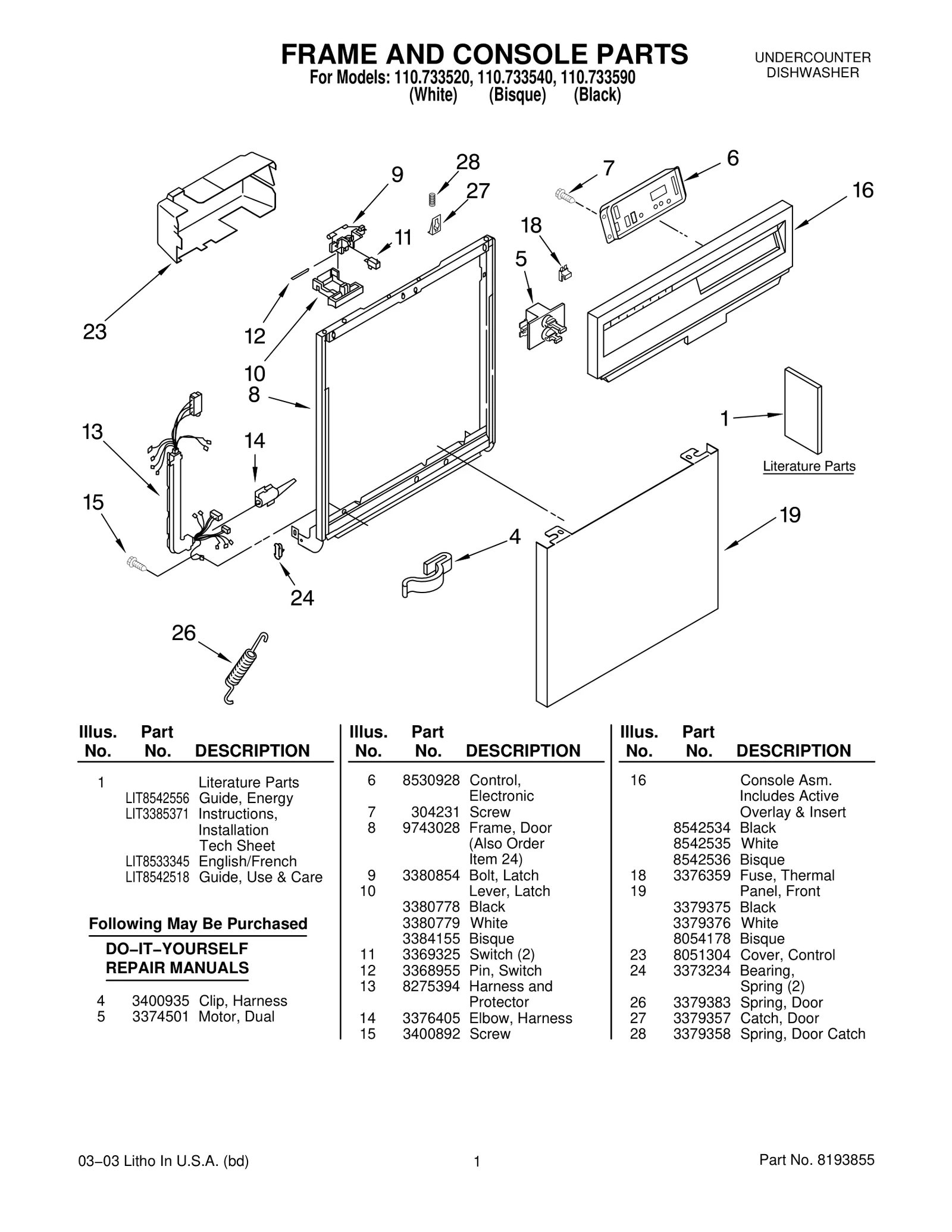FRAME AND CONSOLE PARTS