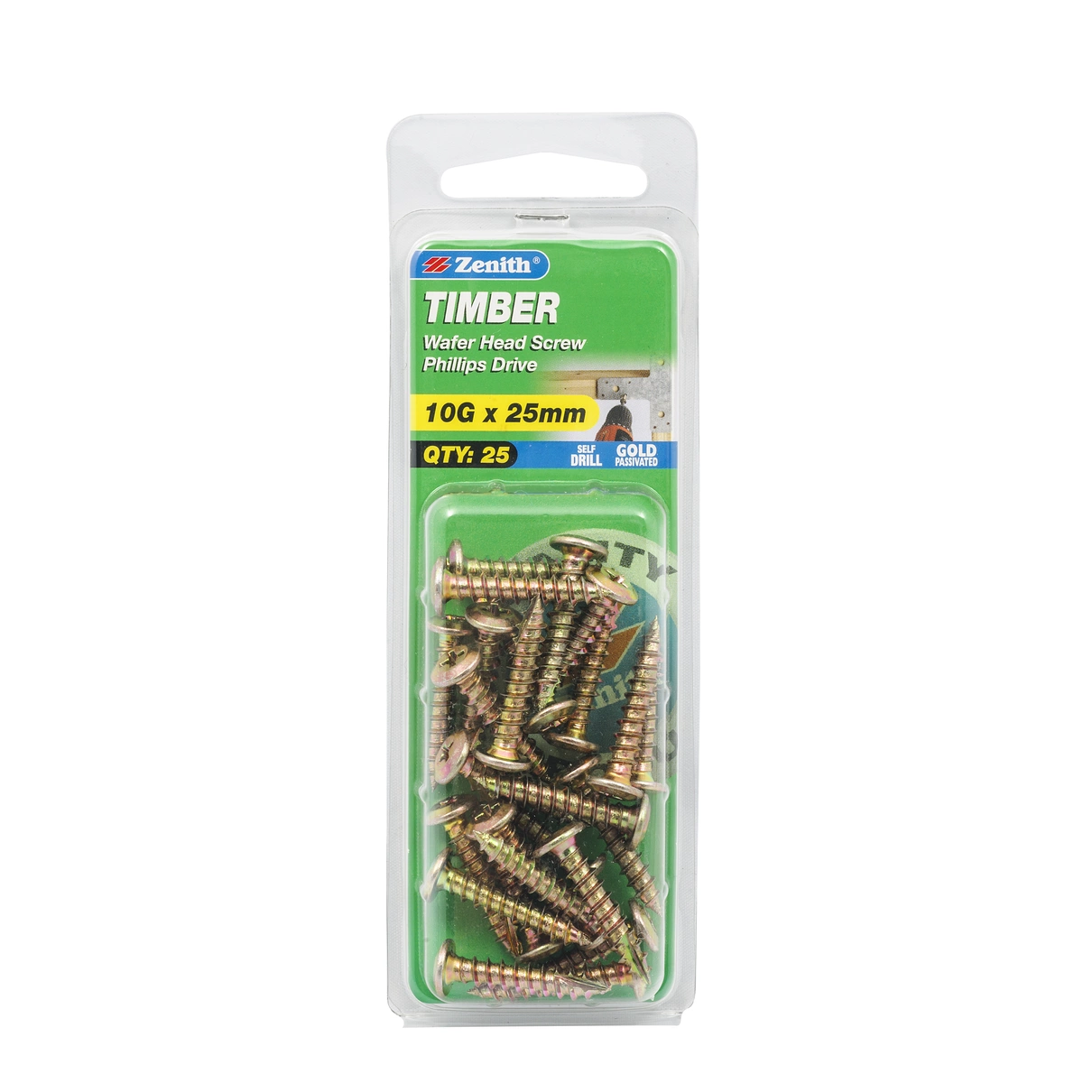 ZENITH® 10G x 25mm Gold Passivated, Phillips Drive, Timber Screws – Internal Use – 25 Pack