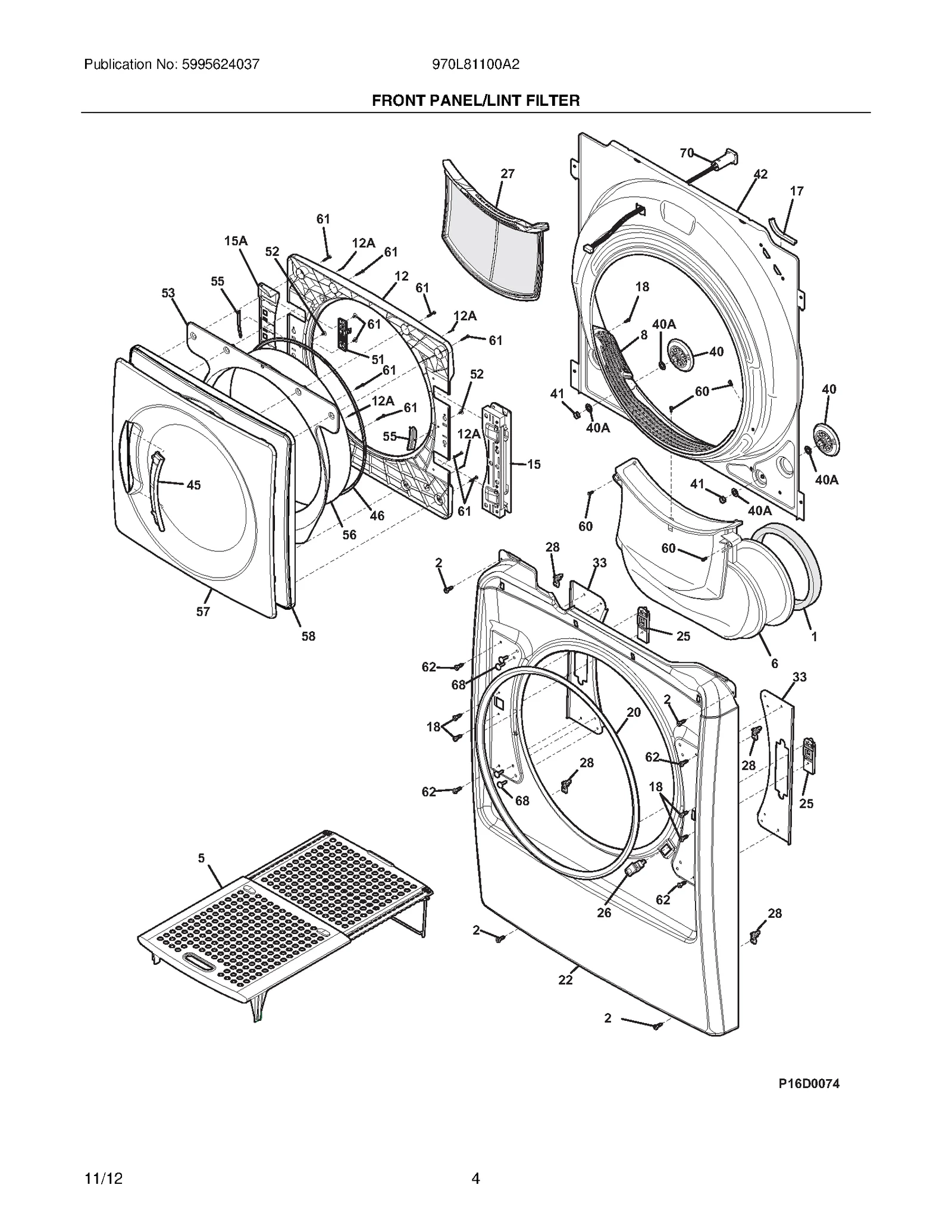 FRONT PANEL/LINT FILTER