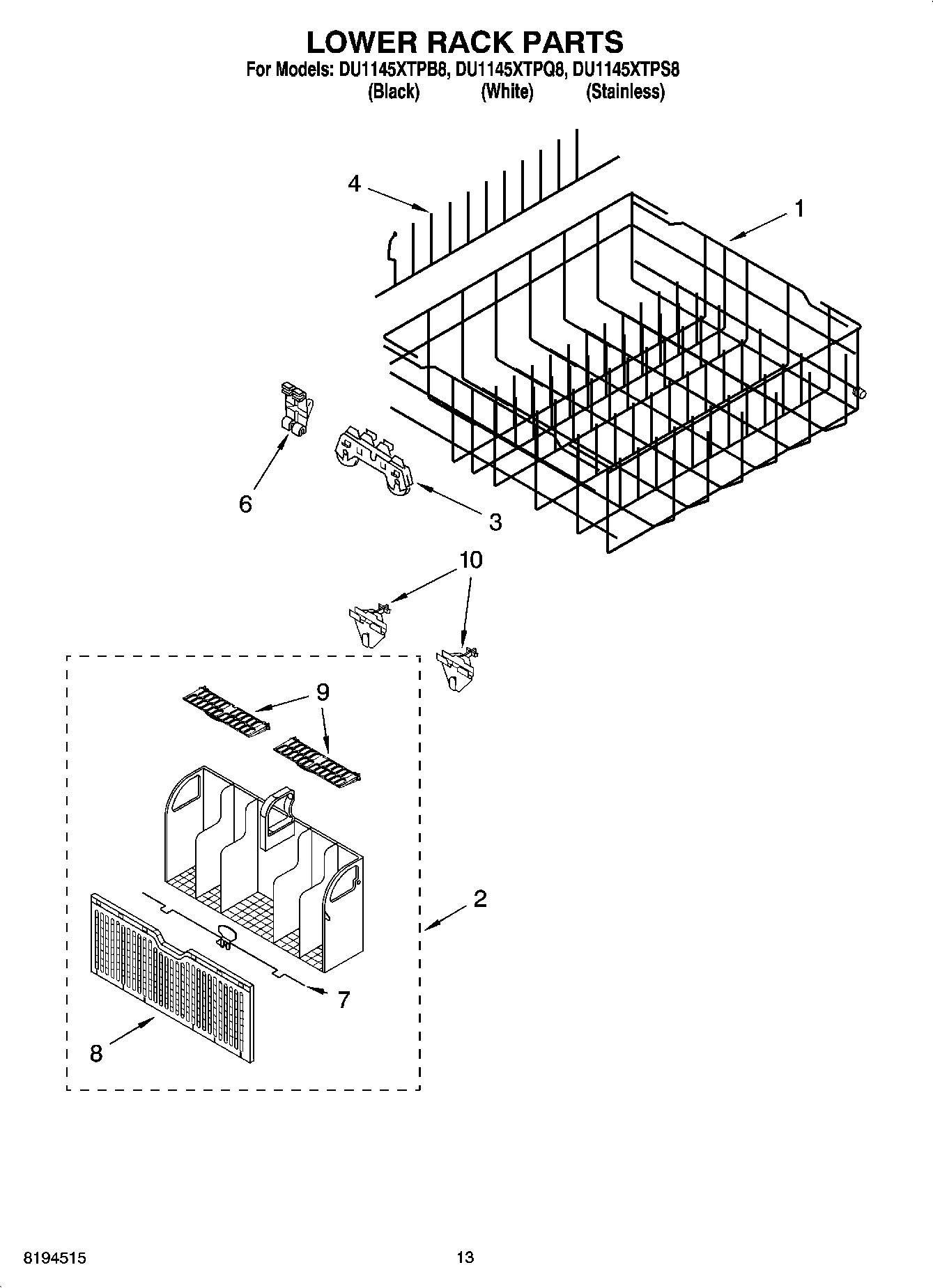 11 - LOWER RACK PARTS, OPTIONAL PARTS (NOT INCLUDED)