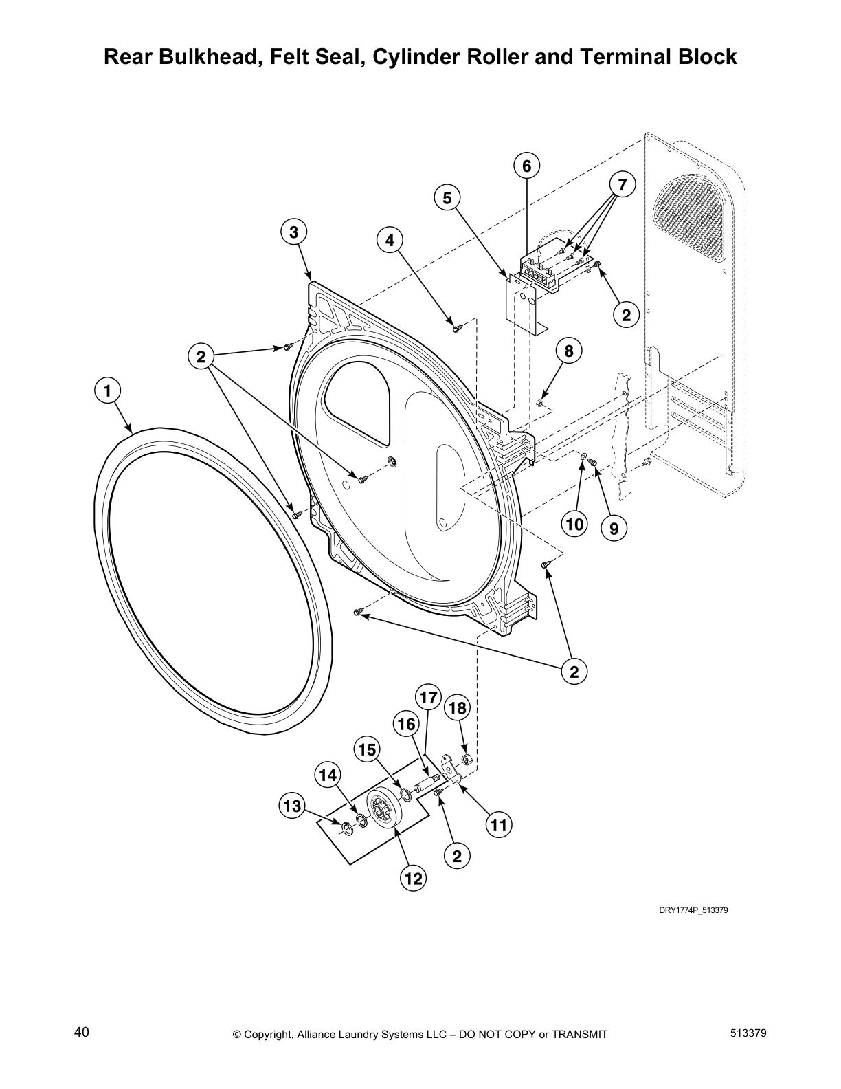 Rear Bulkhead, Felt Seal, Cylinder Roller and Terminal Block