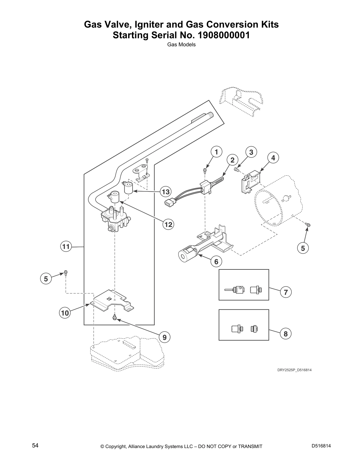 Gas Valve, Igniter and Gas Conversion Kits
Starting Serial No. 1908000001
