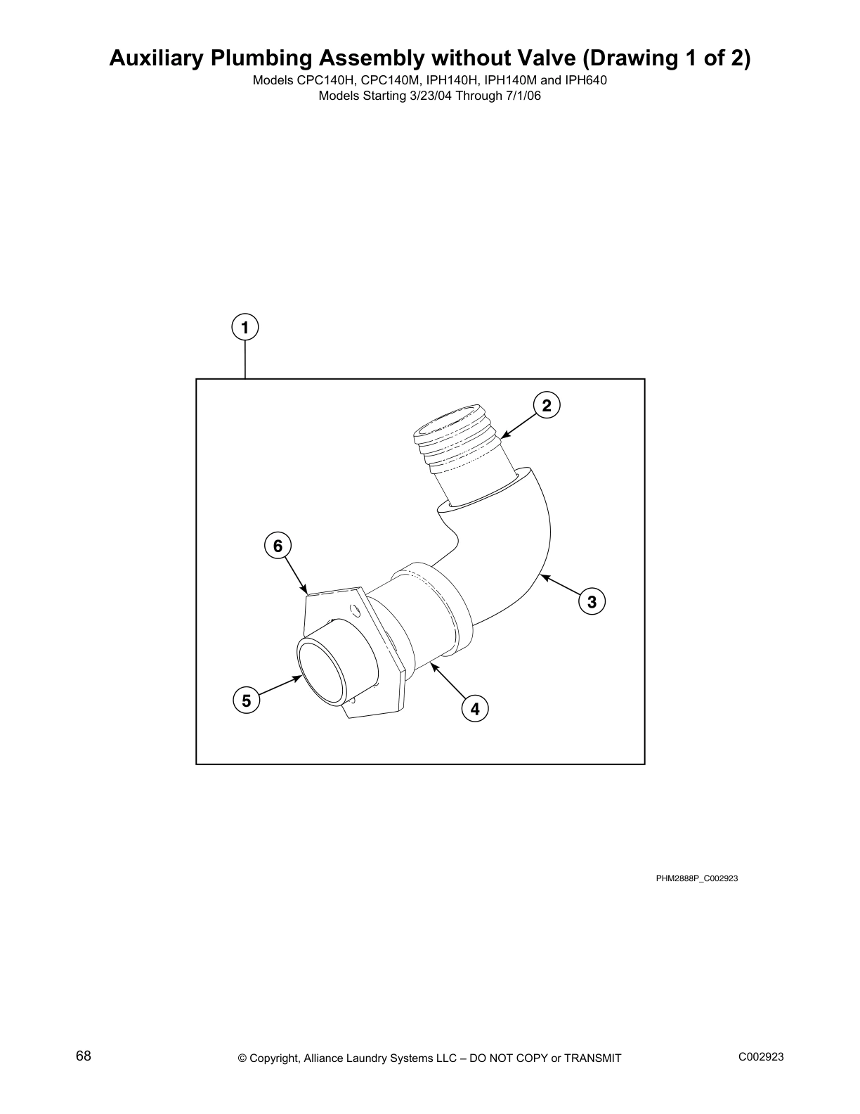 Auxiliary Plumbing Assembly without Valve (Drawing 1 of 2)