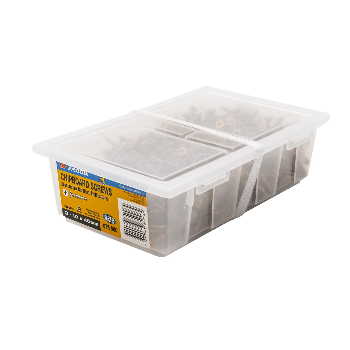 ZENITH® 8G x 45mm Gold Passivated, Phillips Drive, Chipboard Screws – Internal Use – 500 Pack