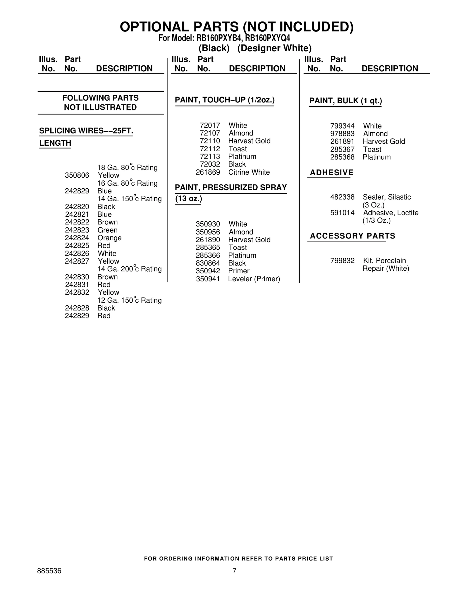 OPTIONAL PARTS (NOT INCLUDED)