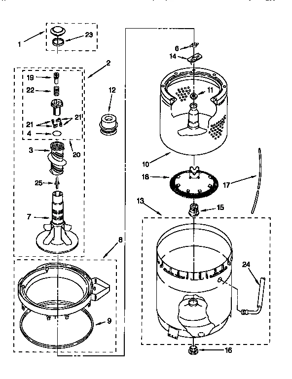 AGITATOR, BASKET AND TUB