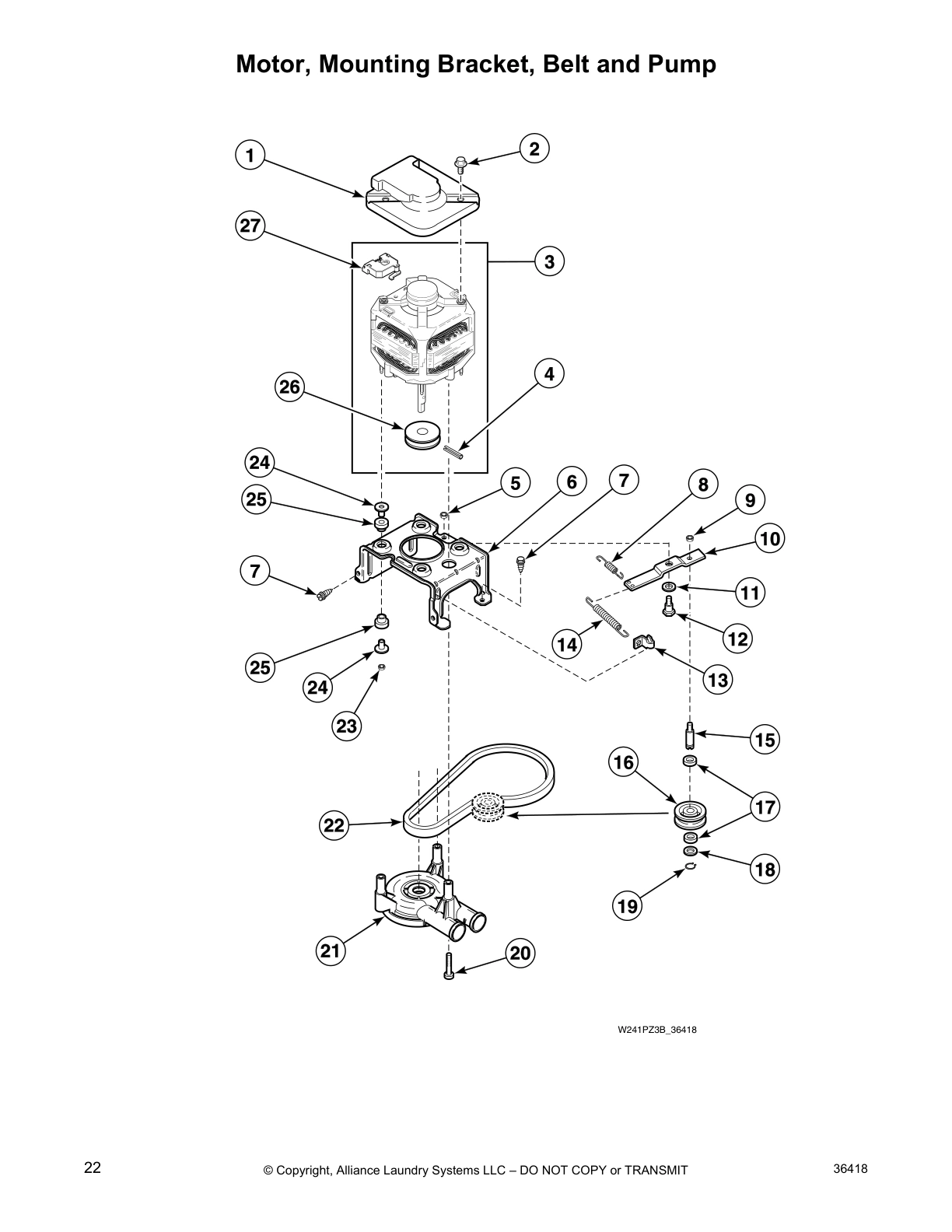 Motor, Mounting Bracket, Belt and Pump