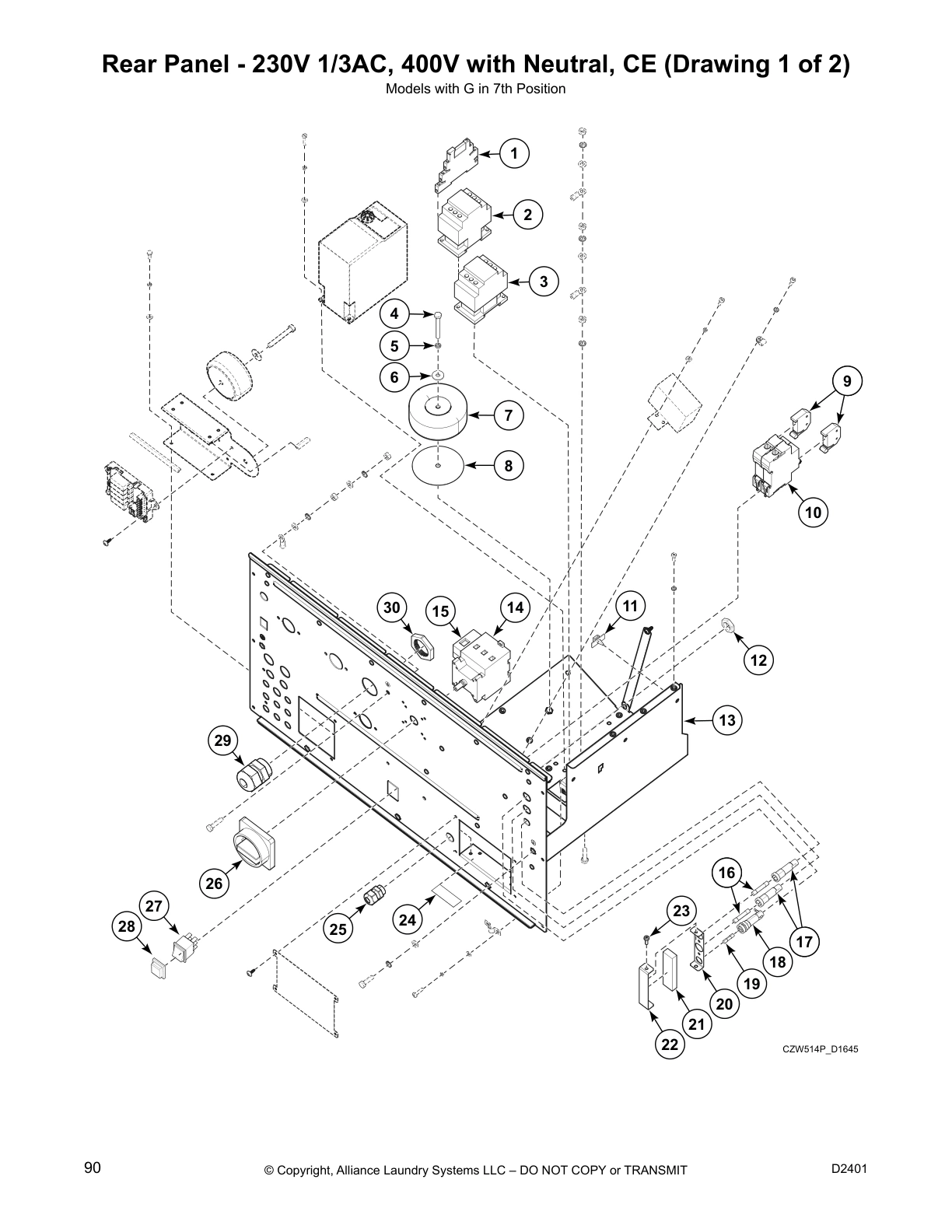 Rear Panel - 230V 1/3AC, 400V with Neutral, CE (Drawing 1 of 2)