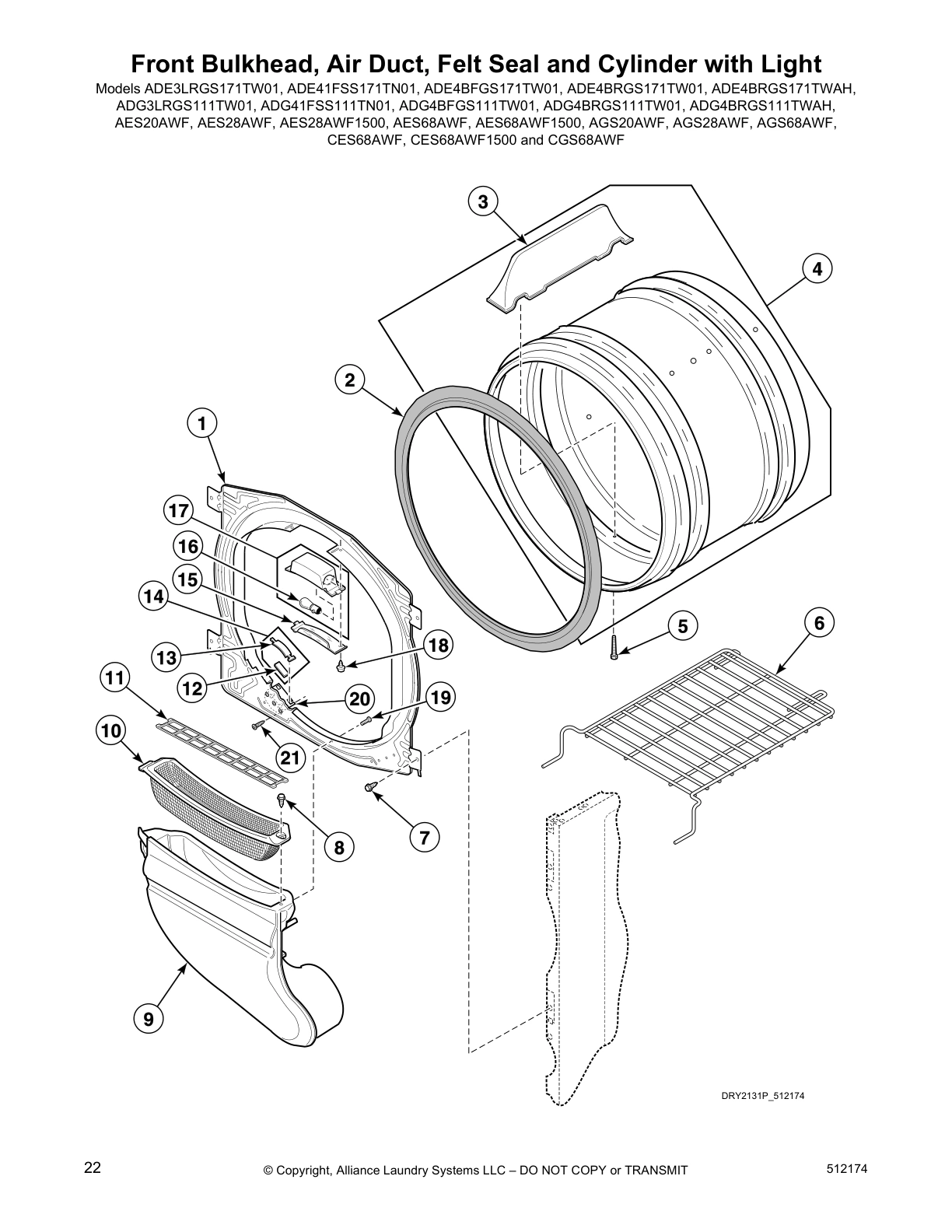 Front Bulkhead, Air Duct, Felt Seal and Cylinder with Light