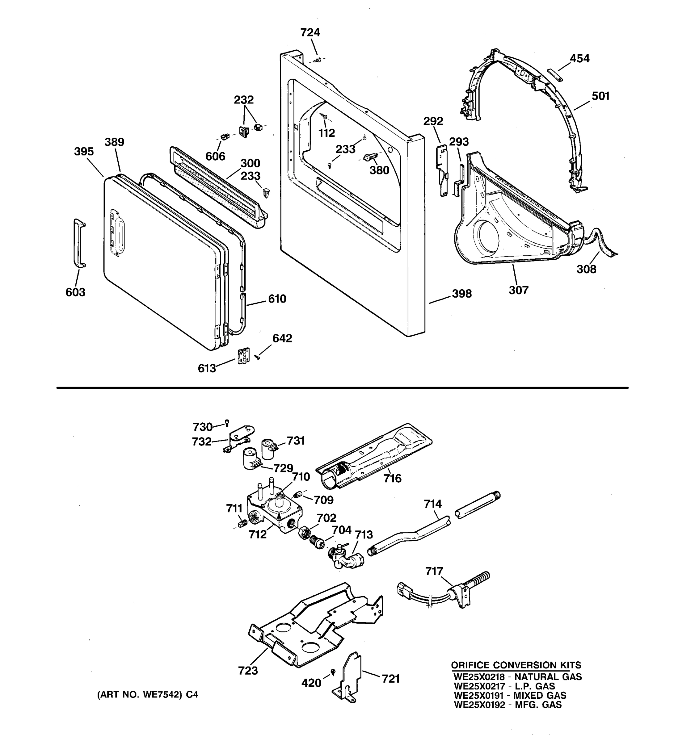 CABINET FRONT, GAS VALVE & BURNER ASM.