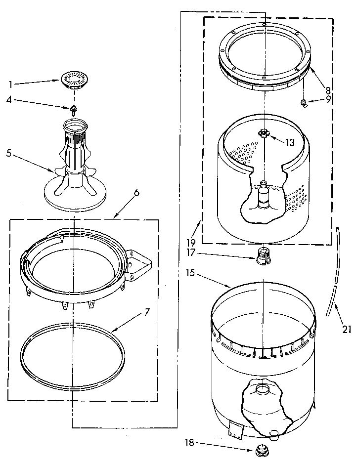 AGITATOR, BASKET AND TUB