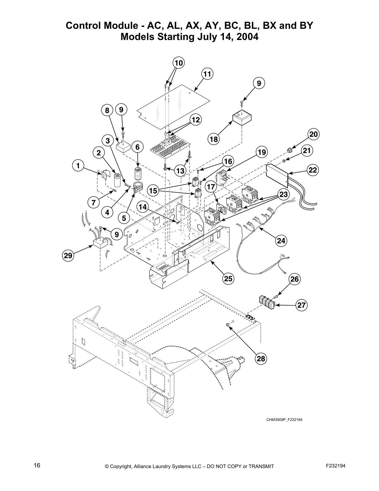 Control Module - AC, AL, AX, AY, BC, BL, BX and BY
Models Starting July 14, 2004