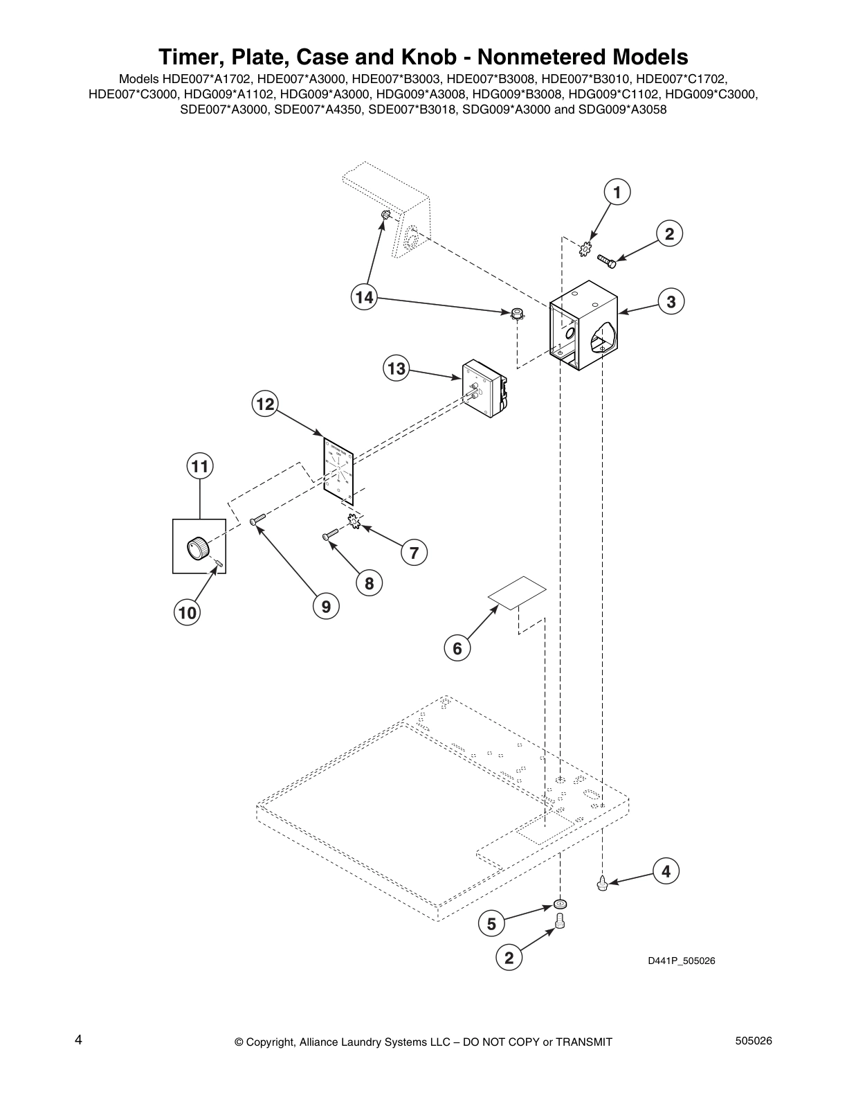 Timer, Plate, Case and Knob - Nonmetered Models