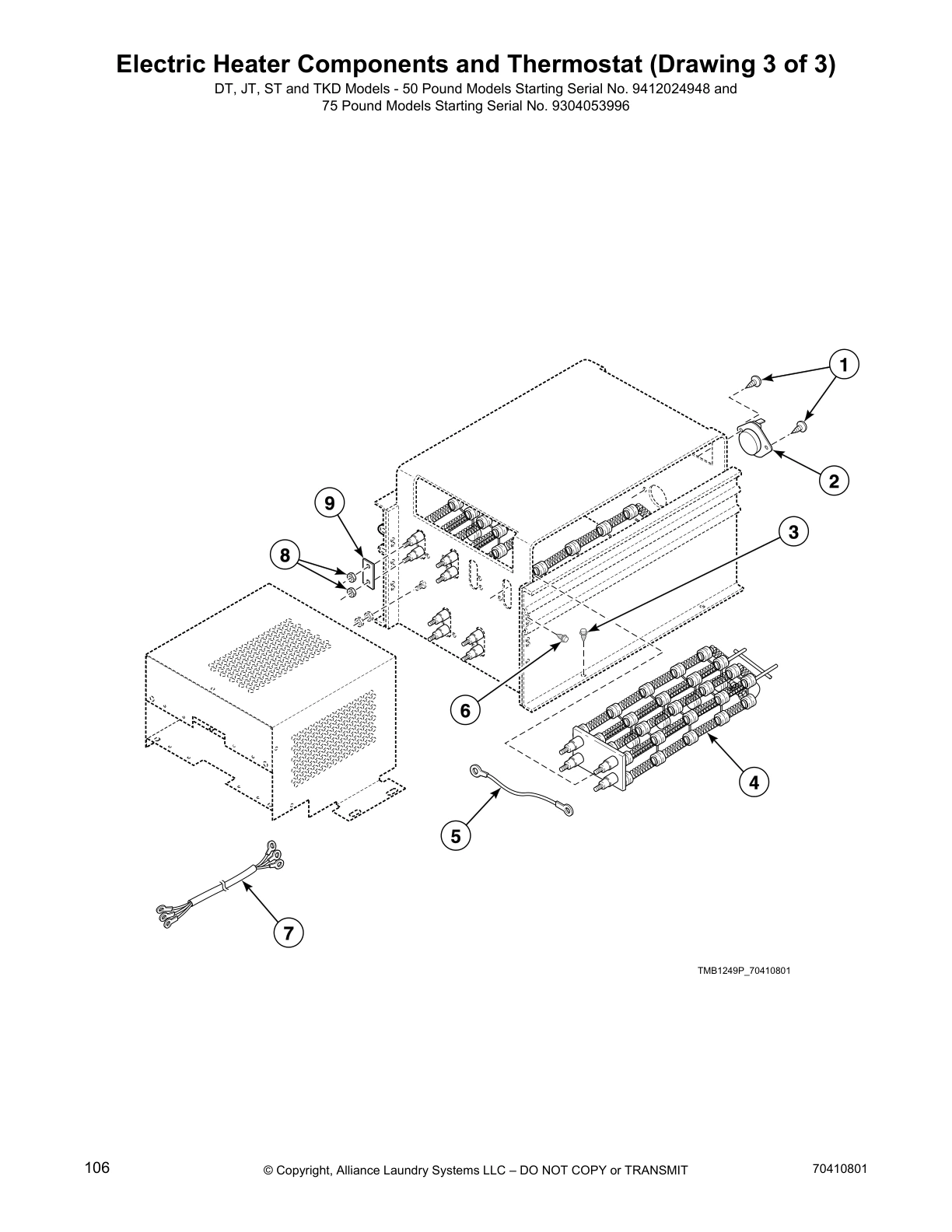 Electric Heater Components and Thermostat (Drawing 3 of 3)