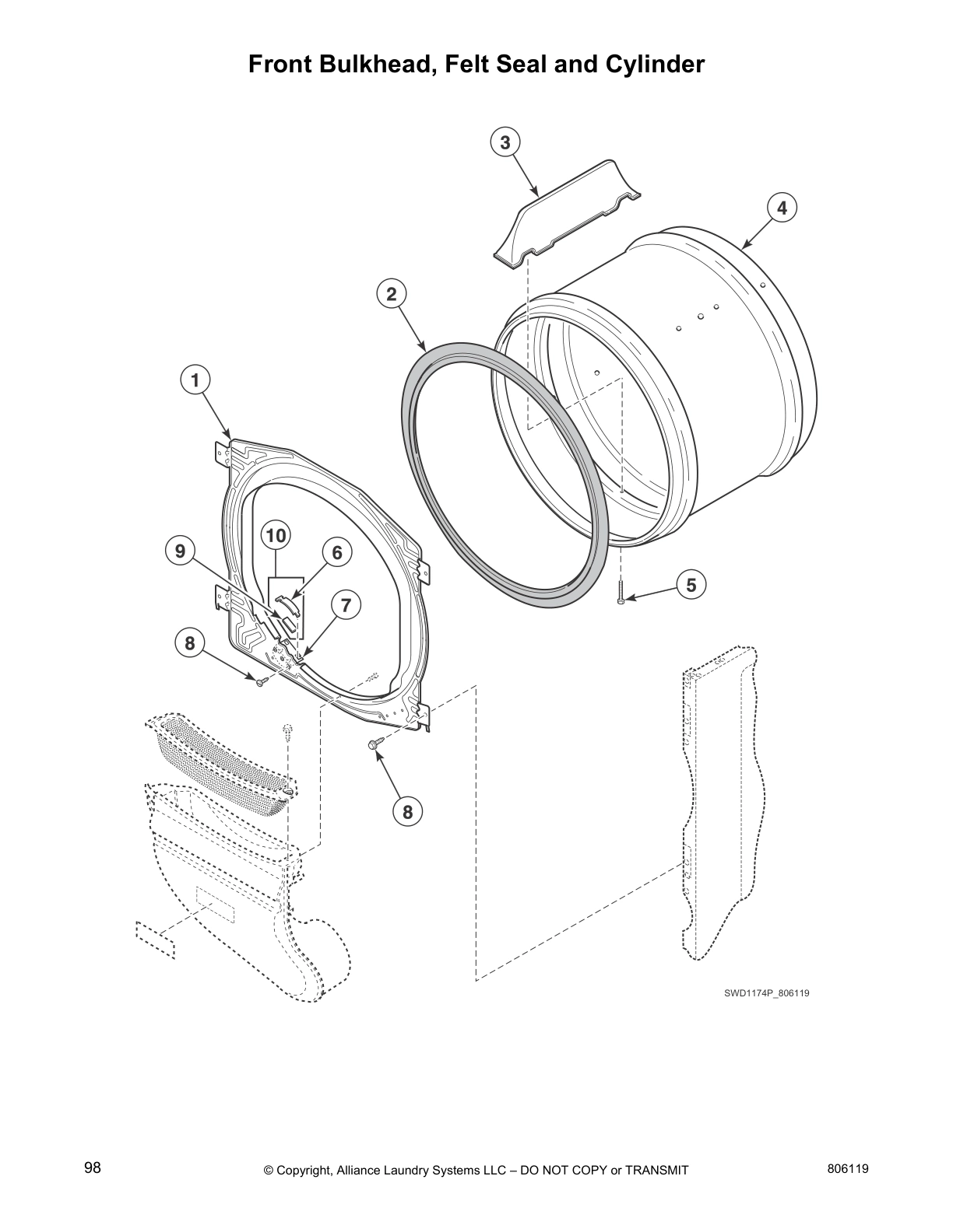 Front Bulkhead, Felt Seal and Cylinder