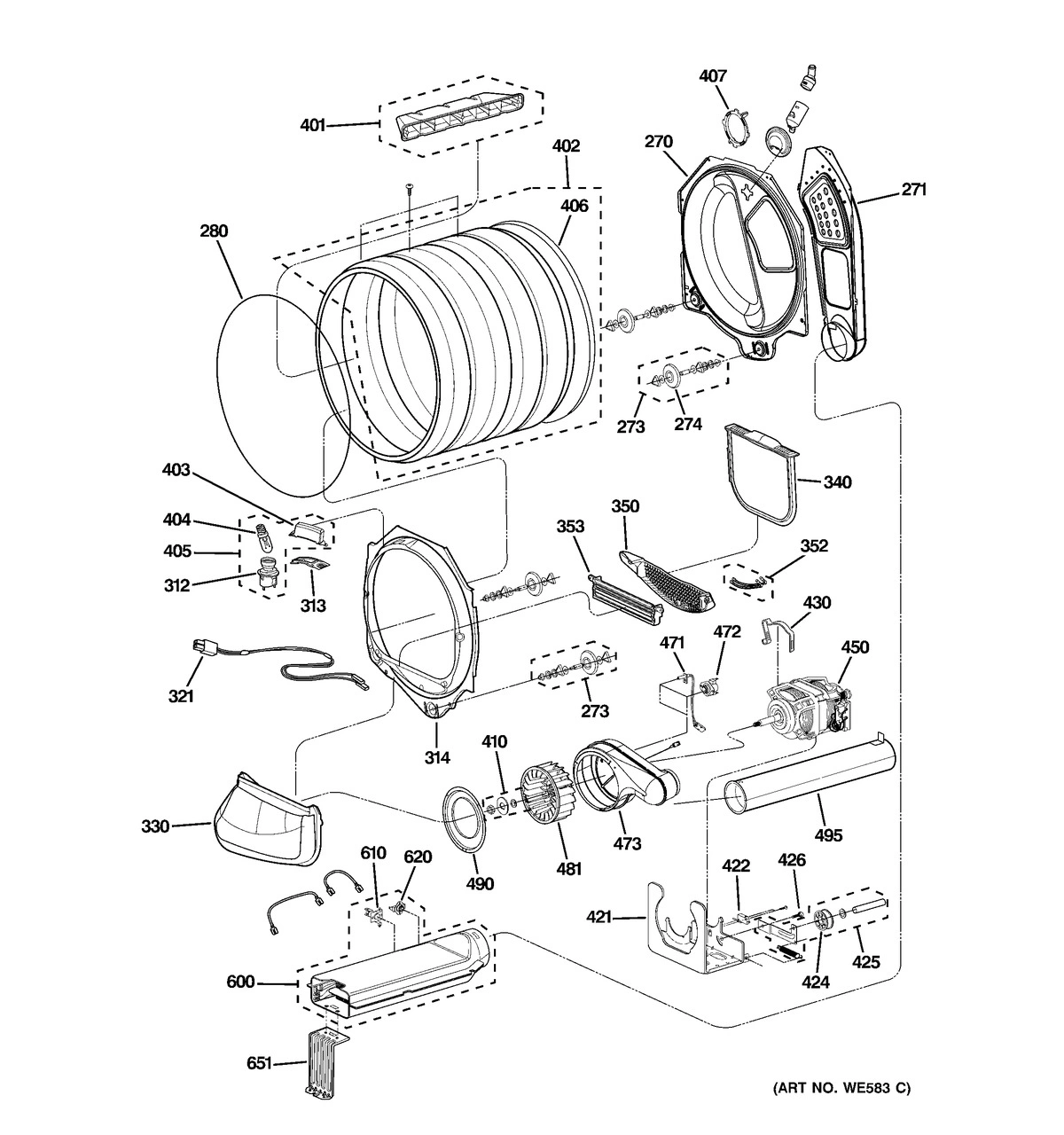 DRUM, BLOWER & MOTOR ASSEMBLY