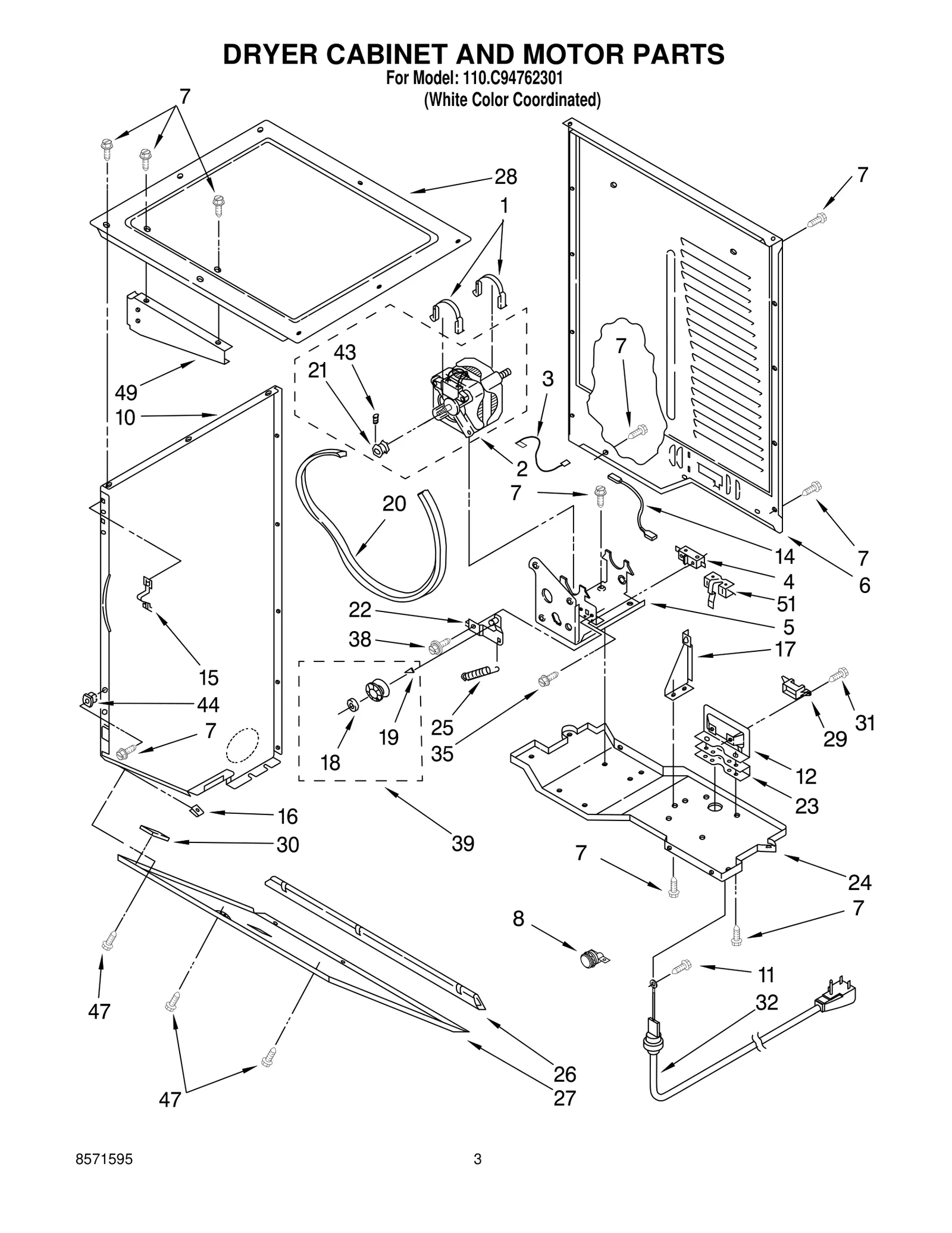 DRYER CABINET AND MOTOR PARTS