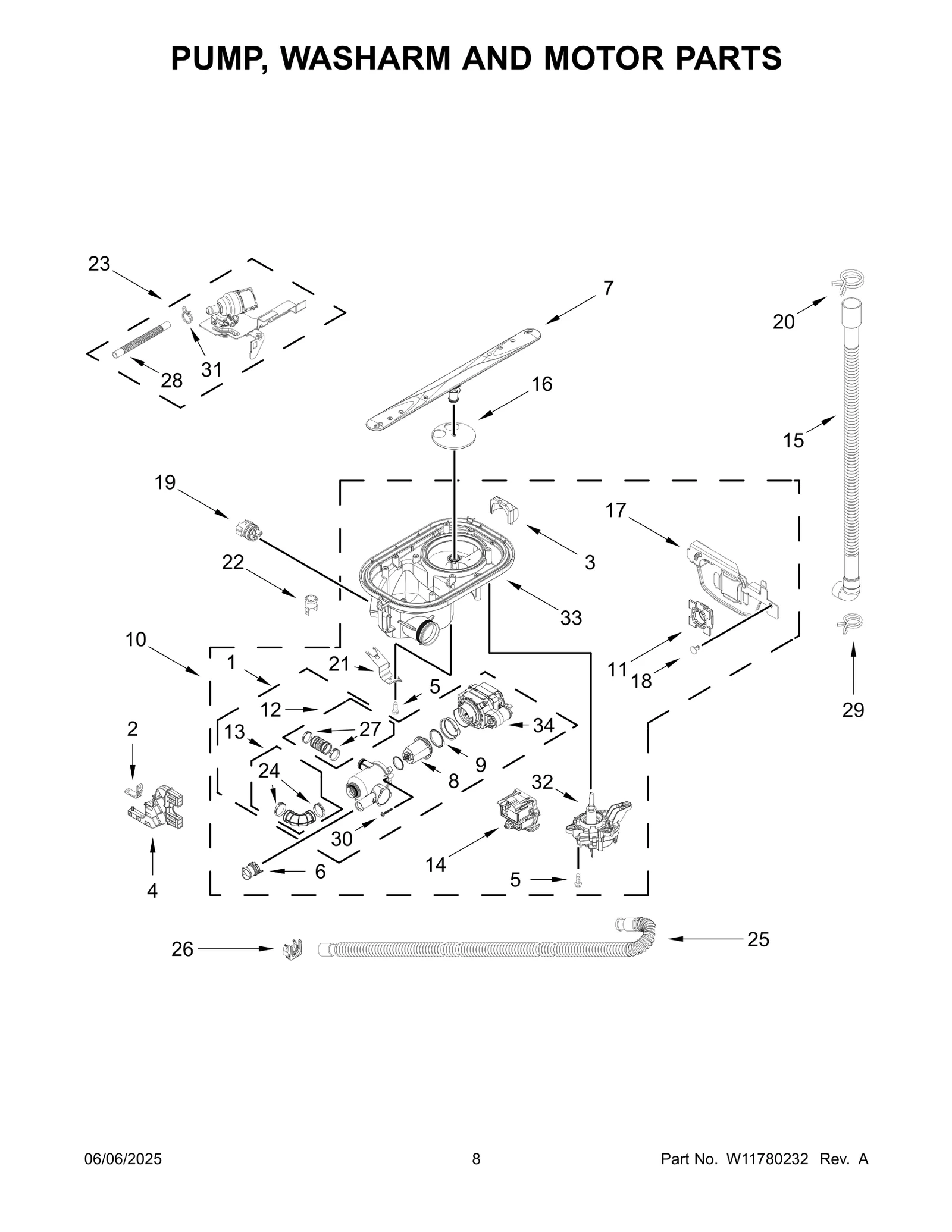 PUMP, WASHARM AND MOTOR PARTS
