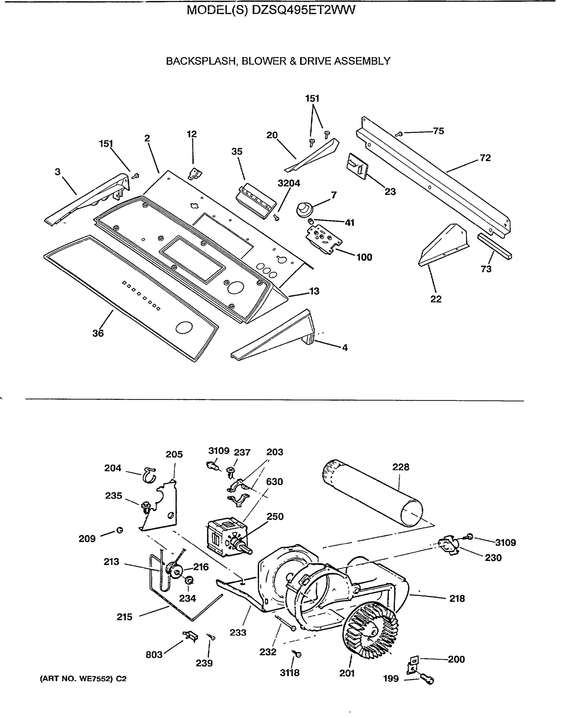 BACKSPLASH, BLOWER & DRIVE ASSEMBLY