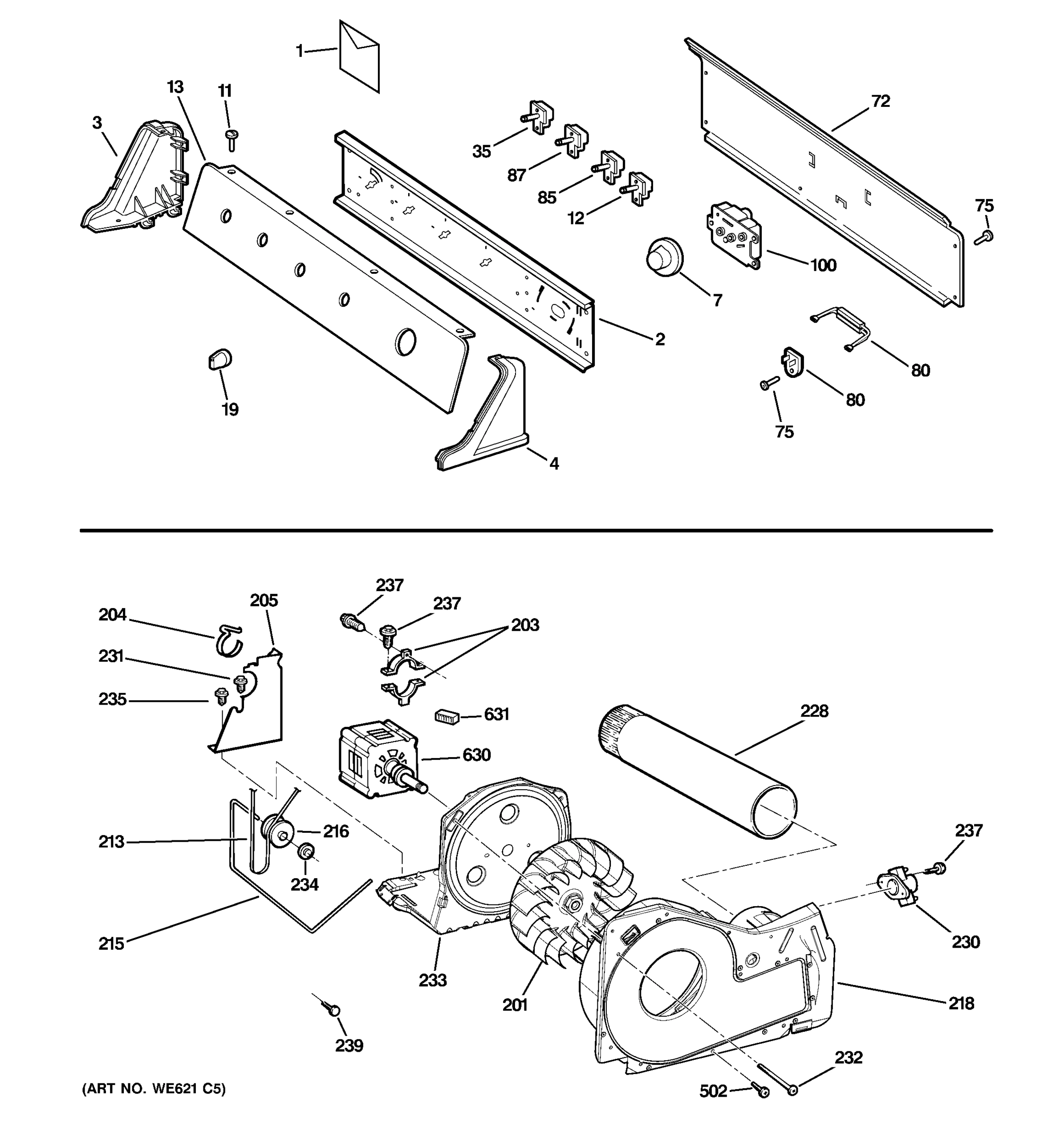BACKSPLASH, BLOWER & DRIVE ASSEMBLY