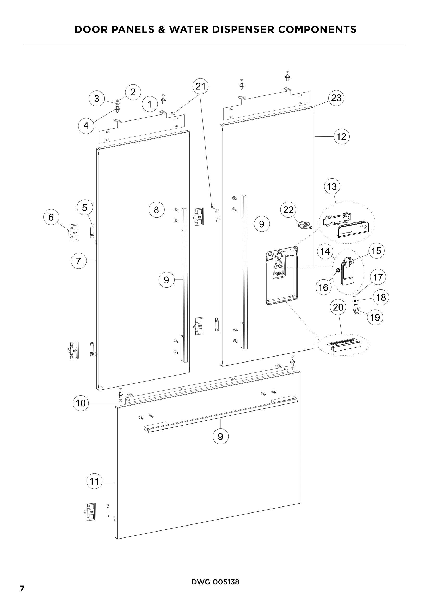 DOOR PANELS & WATER DISPENSER COMPONENTS