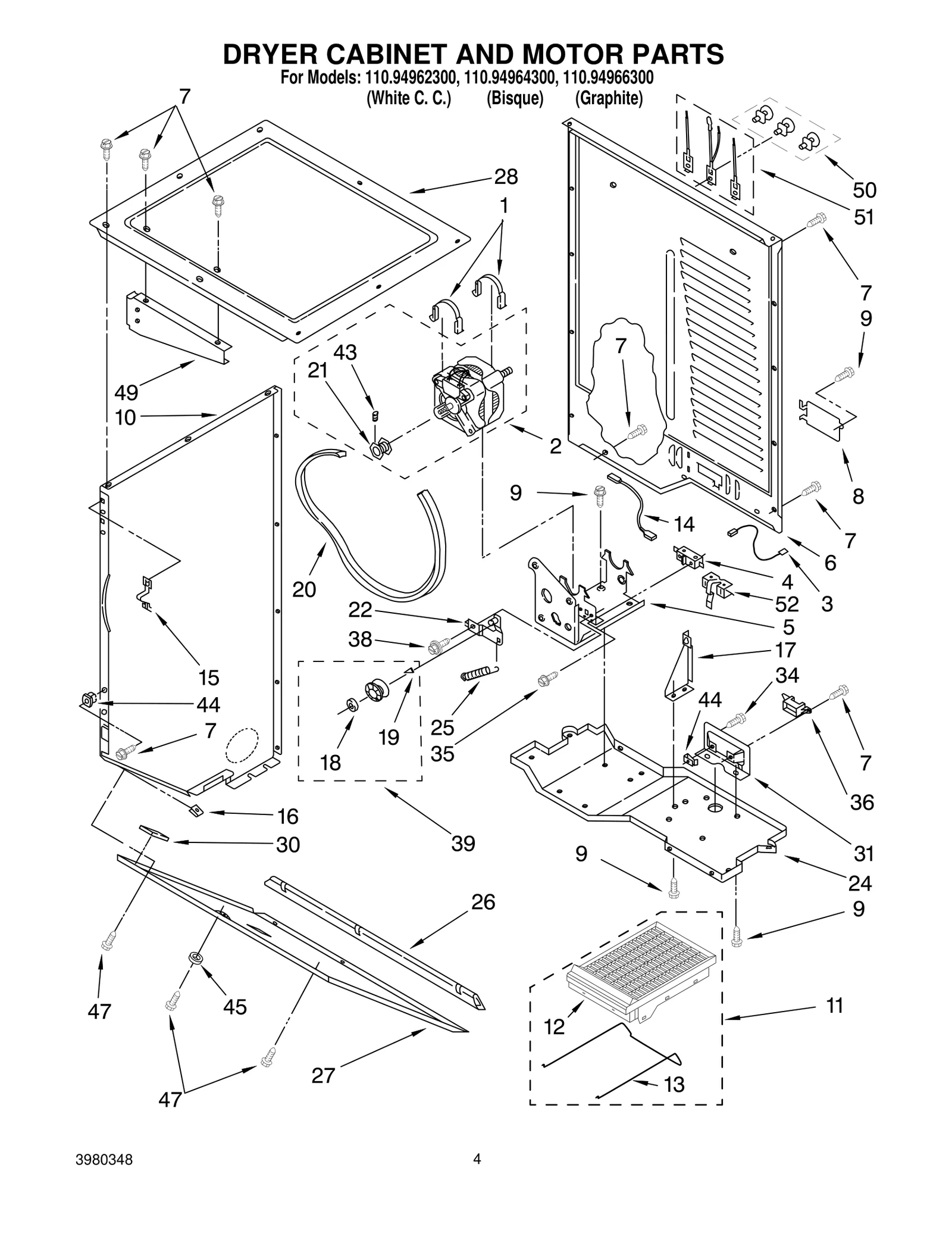 DRYER CABINET AND MOTOR PARTS