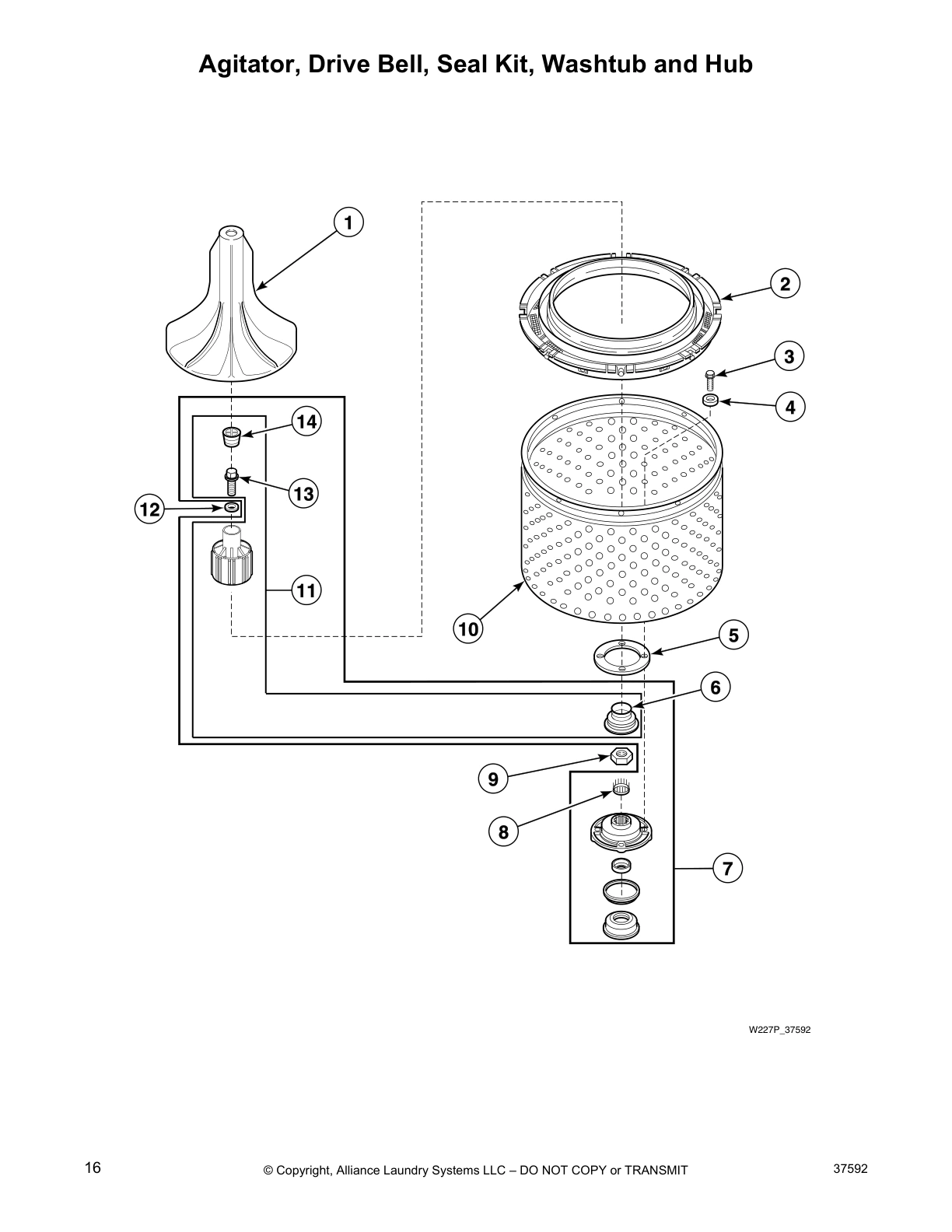 Agitator, Drive Bell, Seal Kit, Washtub and Hub