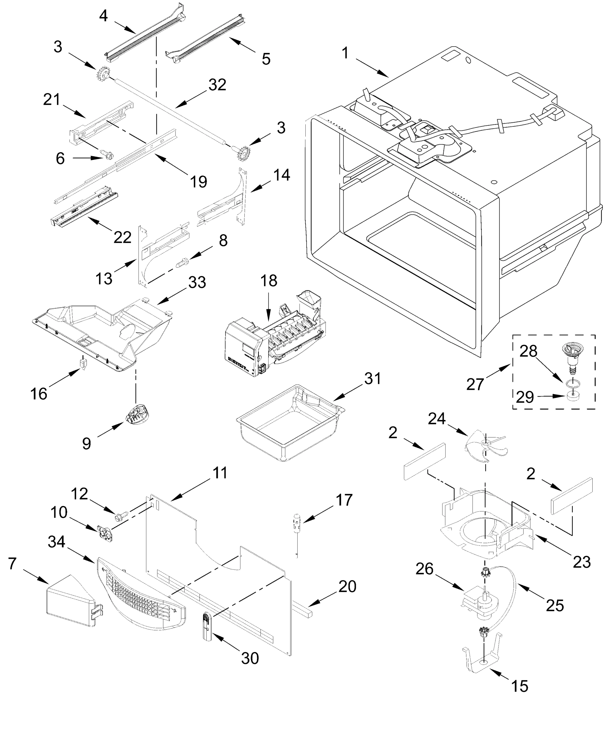FREEZER LINER AND ICEMAKER PARTS