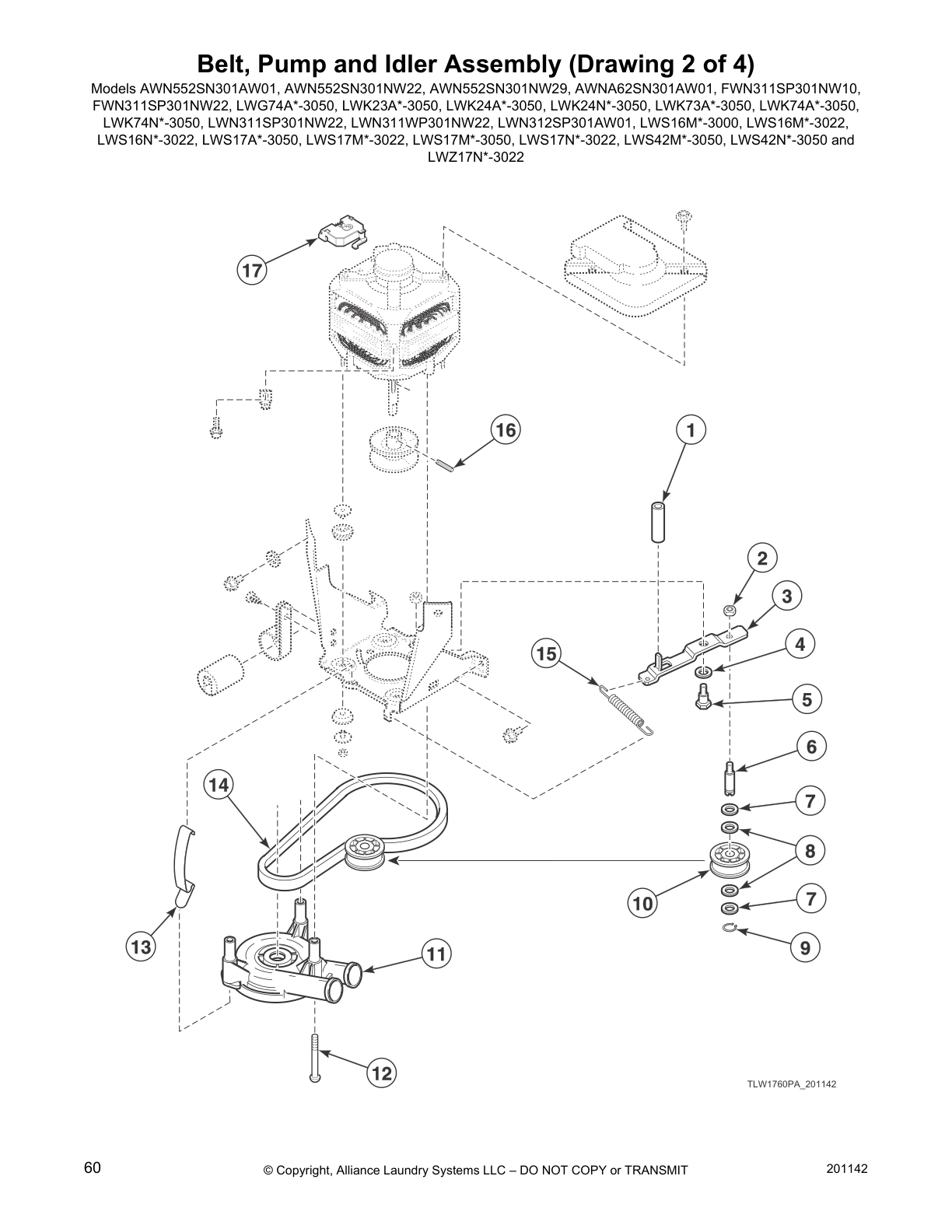 Belt, Pump and Idler Assembly (Drawing 2 of 4)