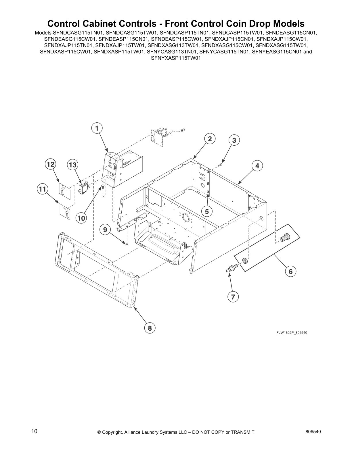 Control Cabinet Controls - Front Control Coin Drop Models