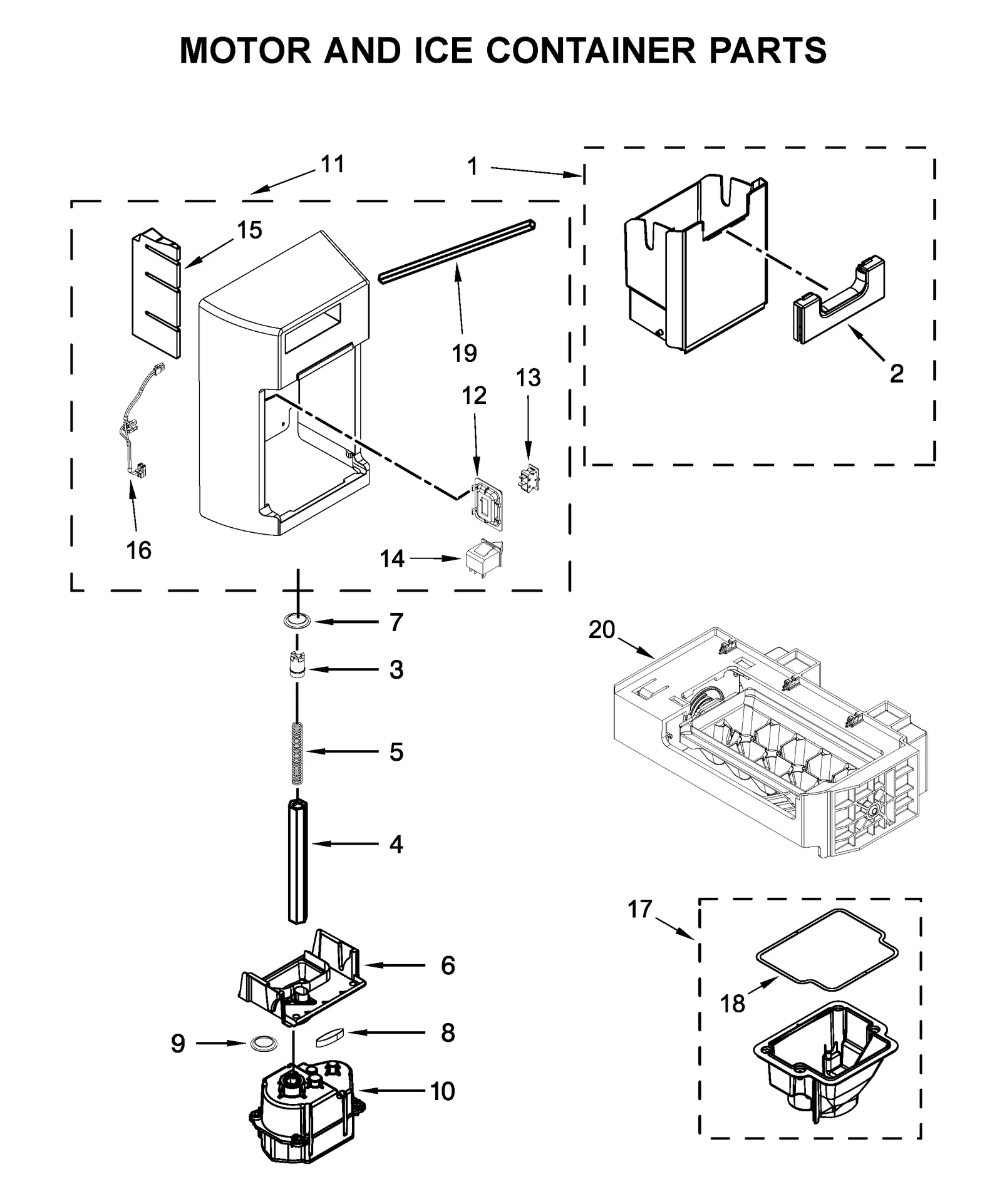 MOTOR AND ICE CONTAINER PARTS