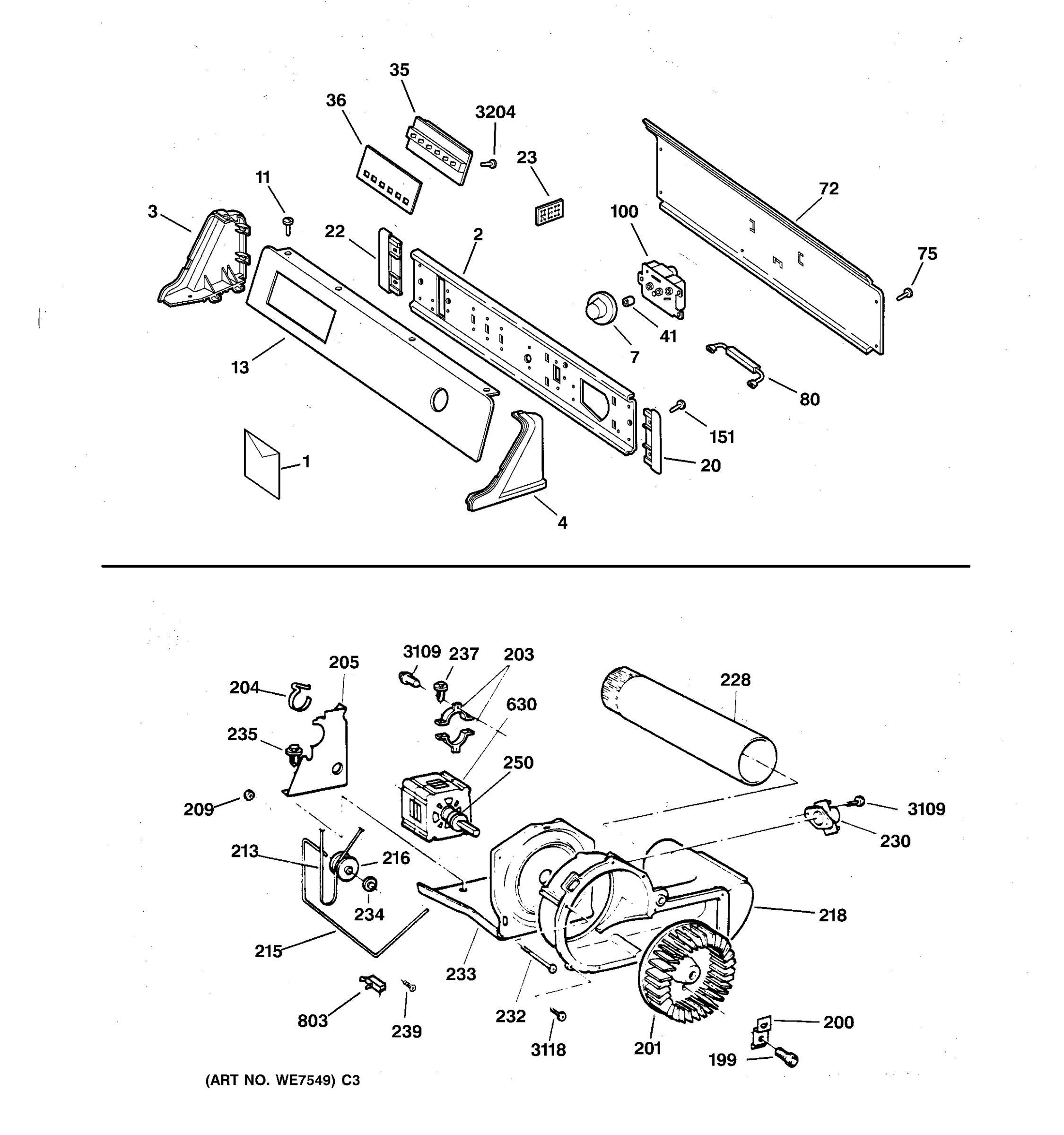 BACKSPLASH, BLOWER & DRIVE ASSEMBLY