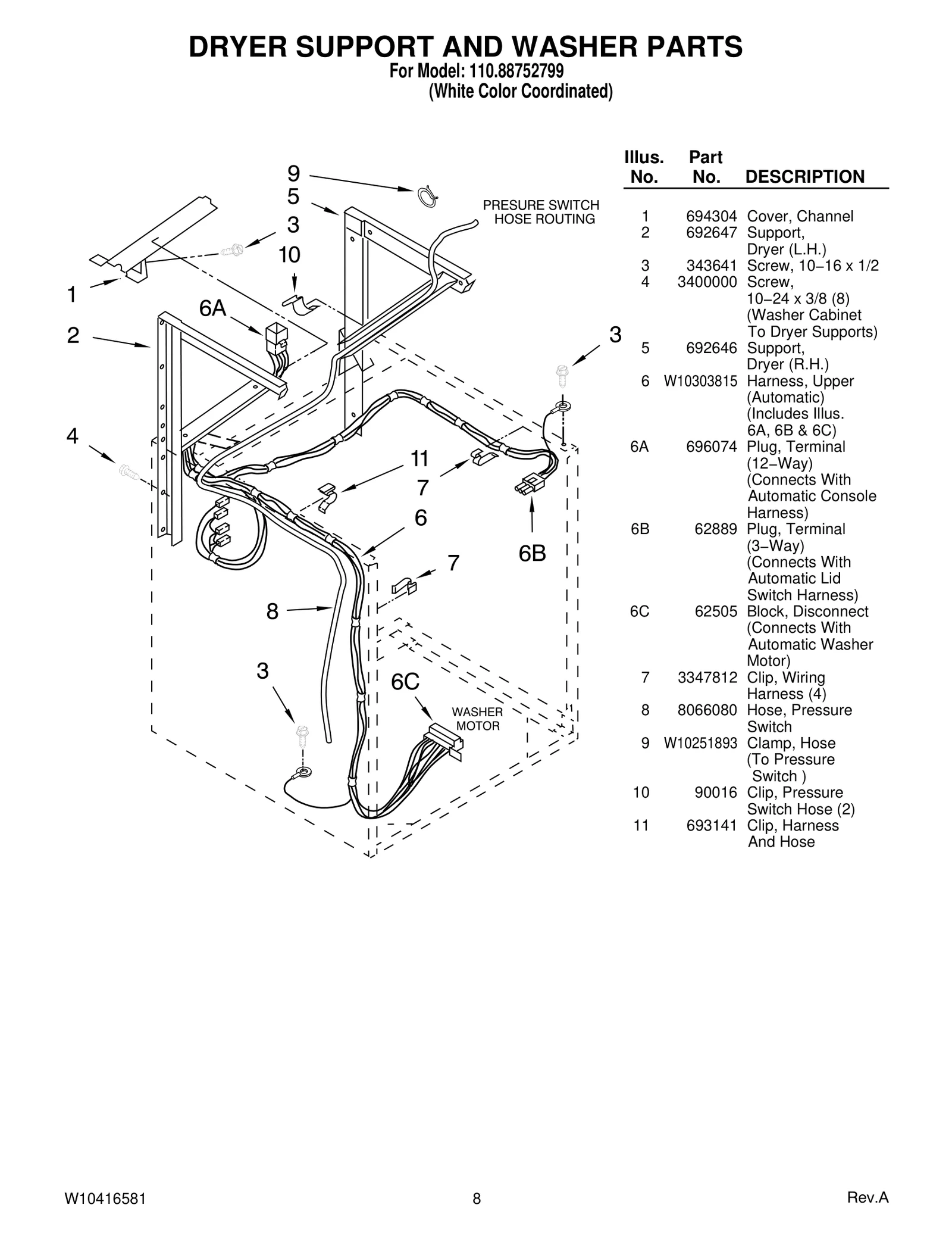 DRYER SUPPORT AND WASHER PARTS