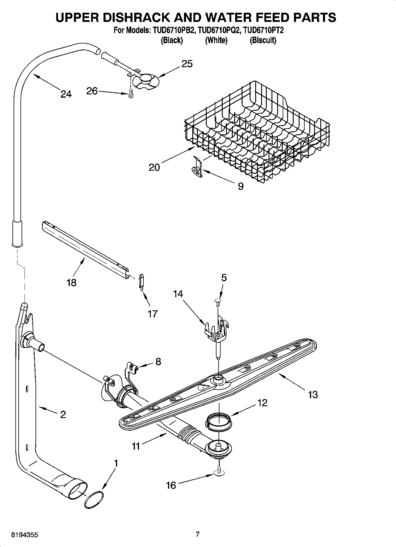 05 - UPPER DISHRACK AND WATER FEED PARTS