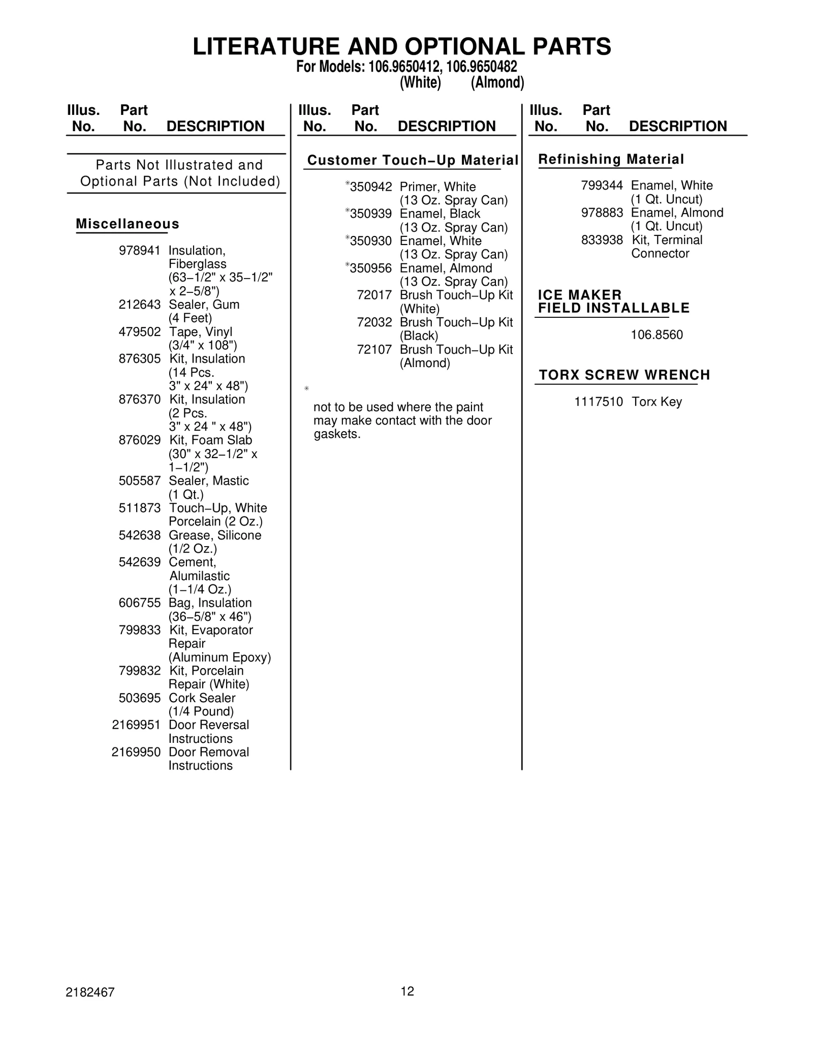 LITERATURE AND OPTIONAL PARTS