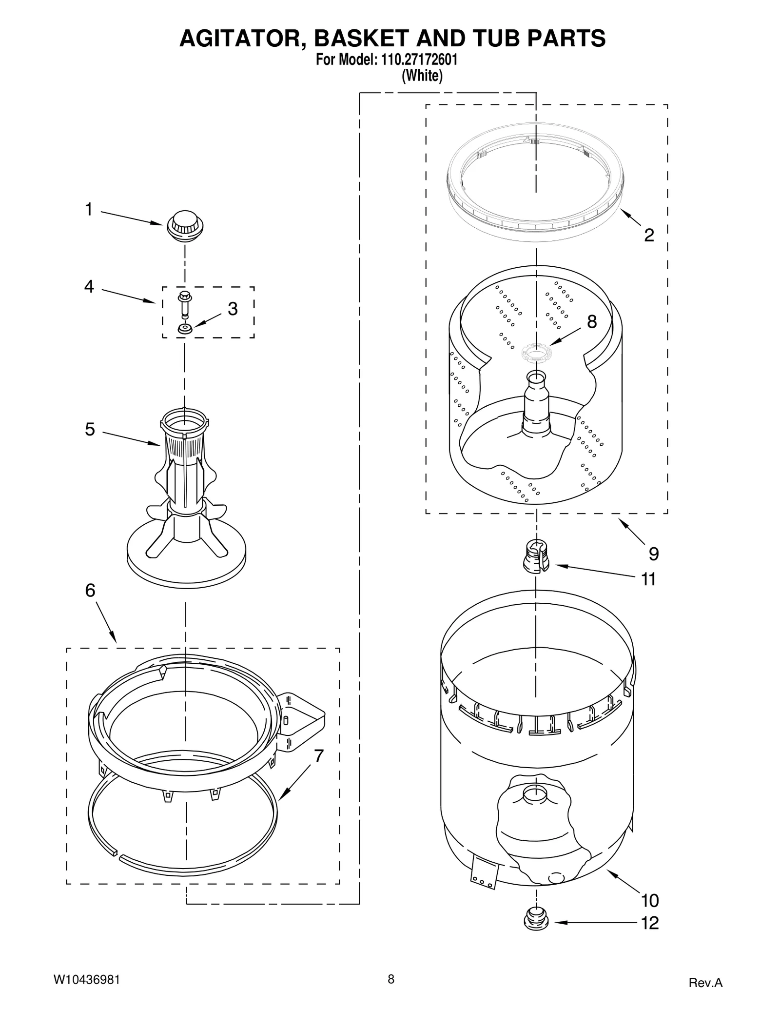 AGITATOR, BASKET AND TUB PARTS